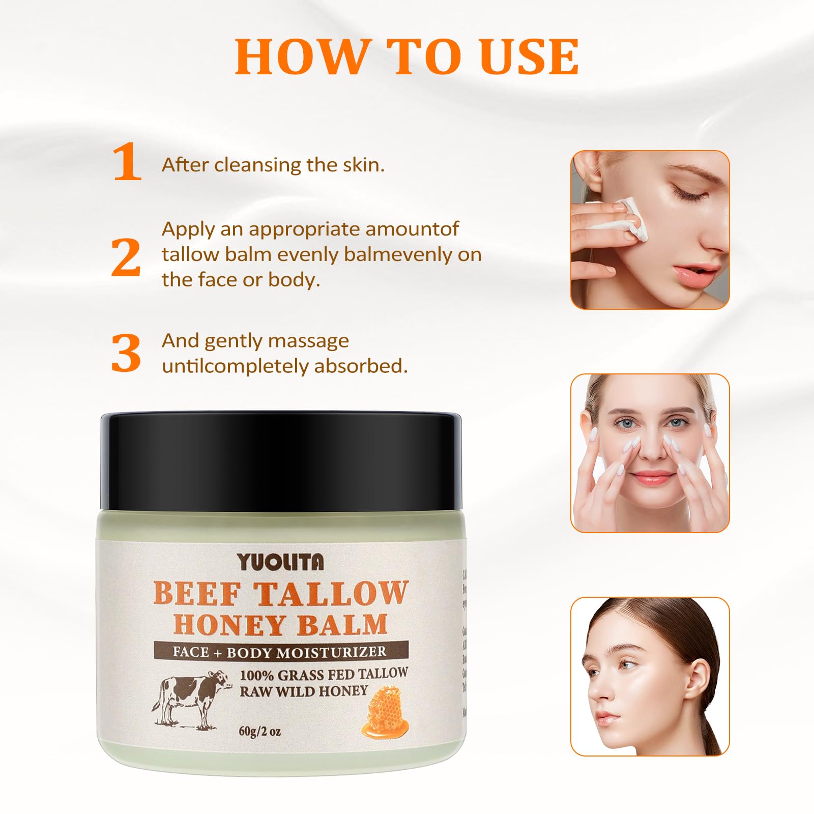 Grass-Fed Beef Tallow & Raw Wild Honey Balm - Unscented All-Natural Moisturizer for Face & Body | Hydrating & Nourishing Skin Care | Perfect for Dry Skin, Eczema & Daily Hydration - 2 oz