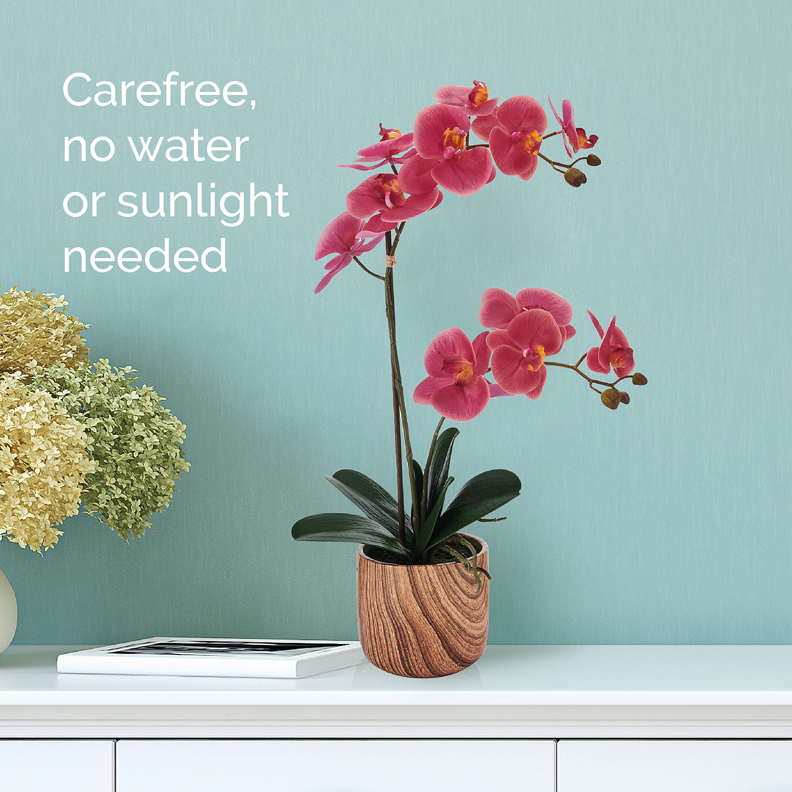 Mikasa Artificial Orchid in Pot - Real Touch Phalaenopsis Silk Flower with Faux Wood Cement Planter, 22-Inch Double Stem Rosewood Home Decor for Living Room, Office, Wedding Centerpiece