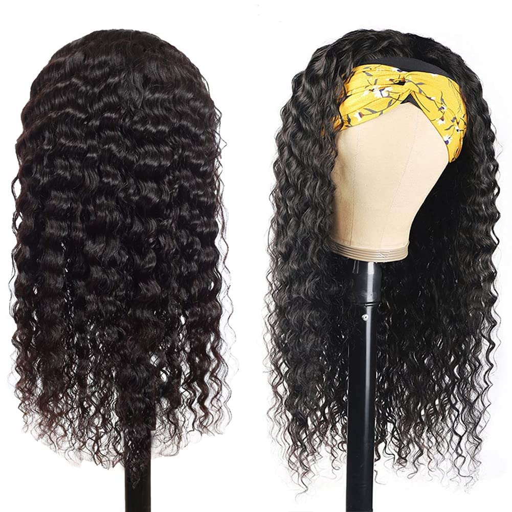 Rebasar 20 Inch Deep Wave Human Hair Wigs for Black Women - Glueless Headband Wear & Go Wig with Natural Deep Curly Texture | Perfect for Daily Wear, Parties, Weddings & Special Occasions