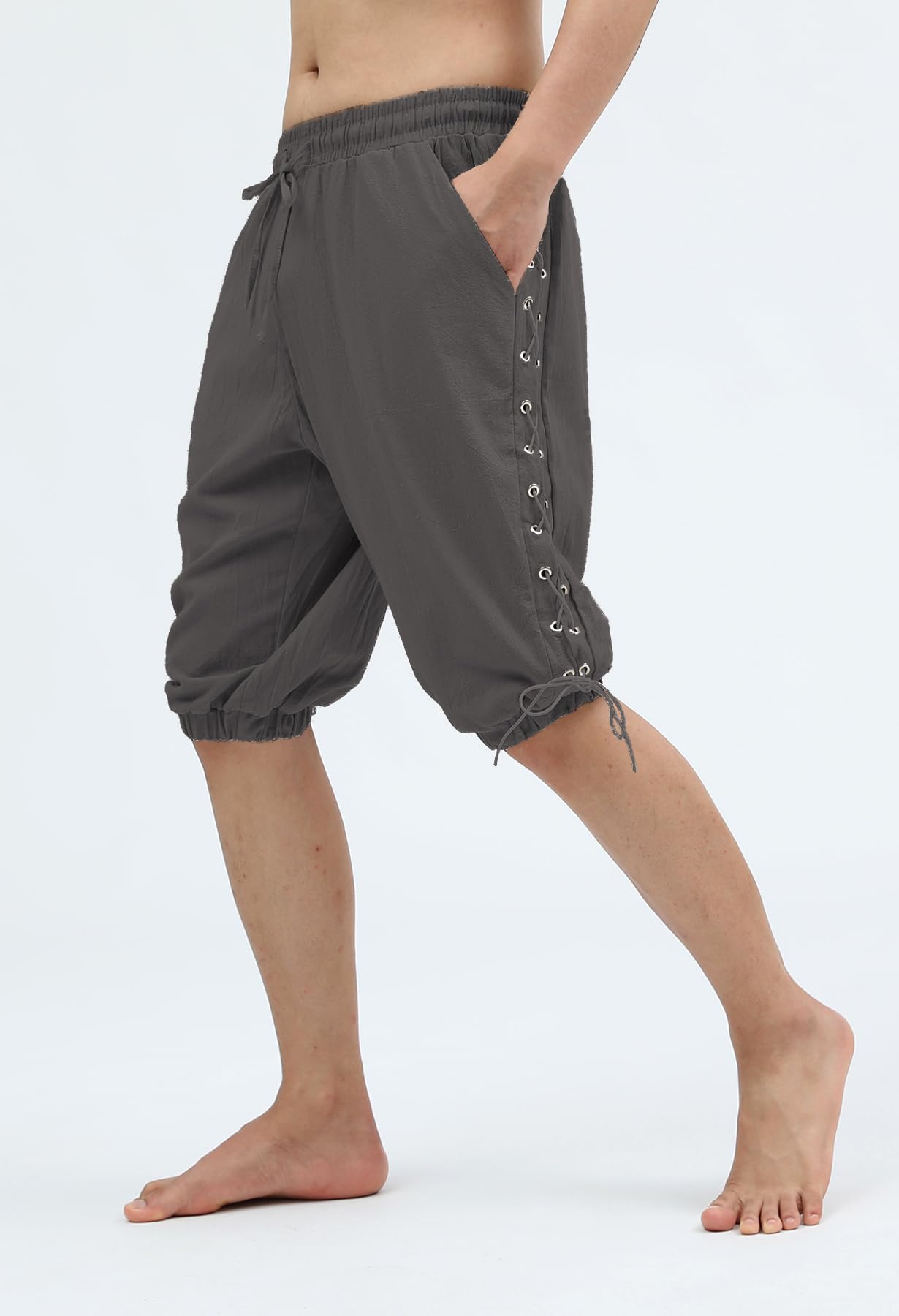**Men's Pirate Shorts - Medieval Viking Navigator Renaissance Banded Pants - Gothic Linen Costume Shorts for Cosplay, LARP & Historical Reenactment**
