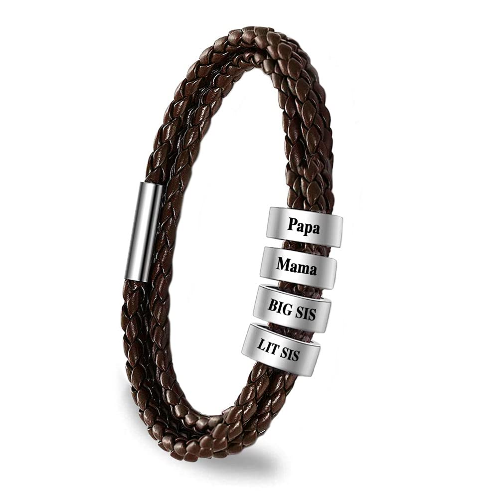 **Personalized Dad Bracelets for Father's Day - Custom Name on 1-7 Beads - Unique Gifts from Daughter or Wife - Perfect for Birthdays, Anniversaries & Special Occasions**