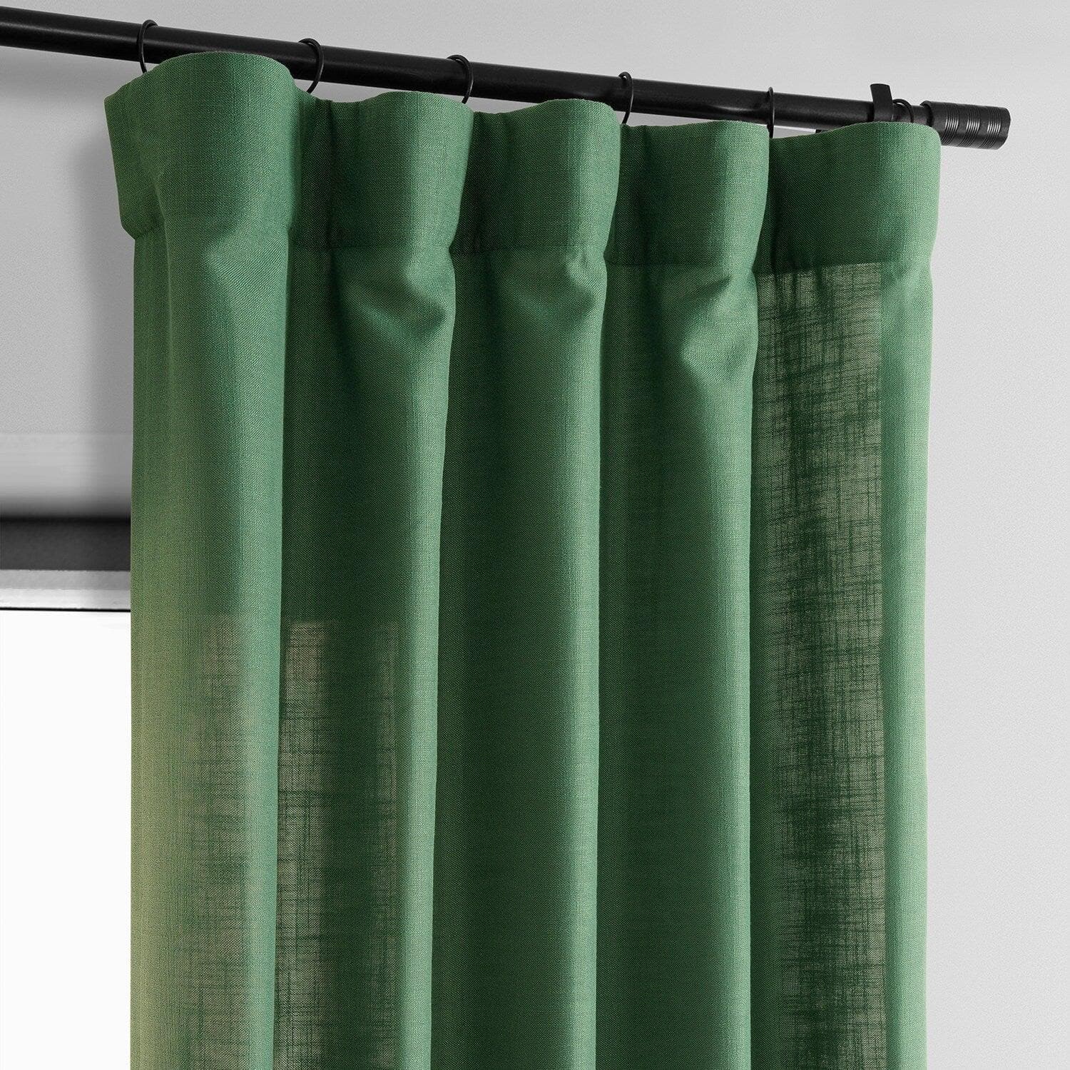 Green Classic Faux Linen Curtains - Elegant Window Treatments for Living Room, Bedroom & Home Decor