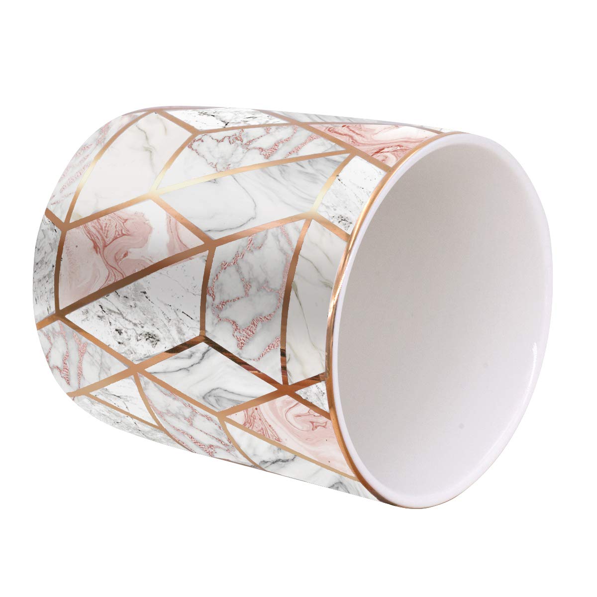 Waveyu Ceramic Desk Organizer - Rose Gold Marble Pencil Cup & Makeup Brush Holder | Durable Office & Classroom Supplies | Perfect for Organizing Pens, Pencils, Brushes on Work Desk or Study Table