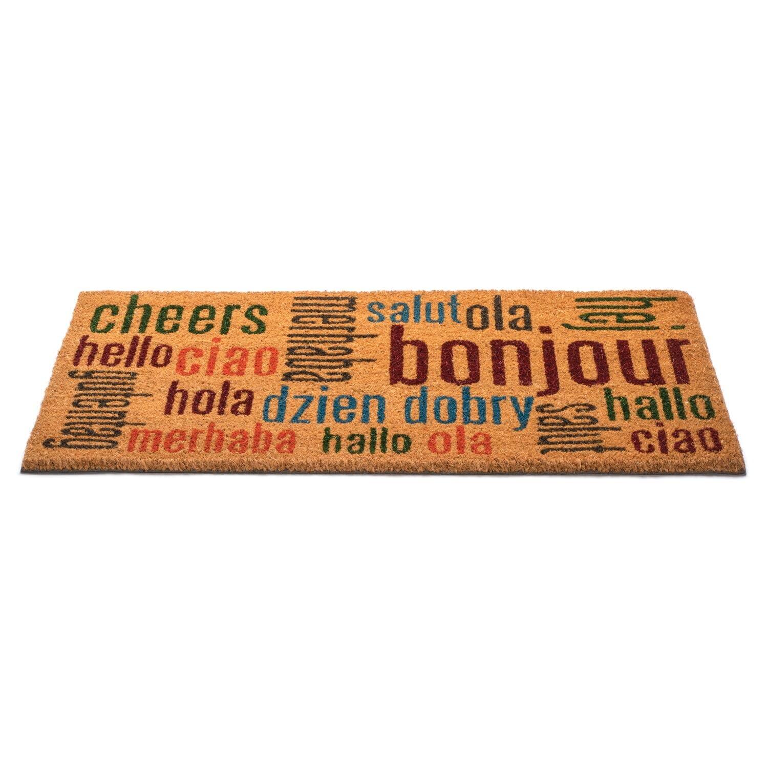Notrax Multi-Lingual Hello Doormat - Vinyl-Backed Natural Coir Entry Mat for Indoor/Outdoor Use - 18x30 Inches (C12S1830HW) - Perfect for Home, Office & Apartment Entrances