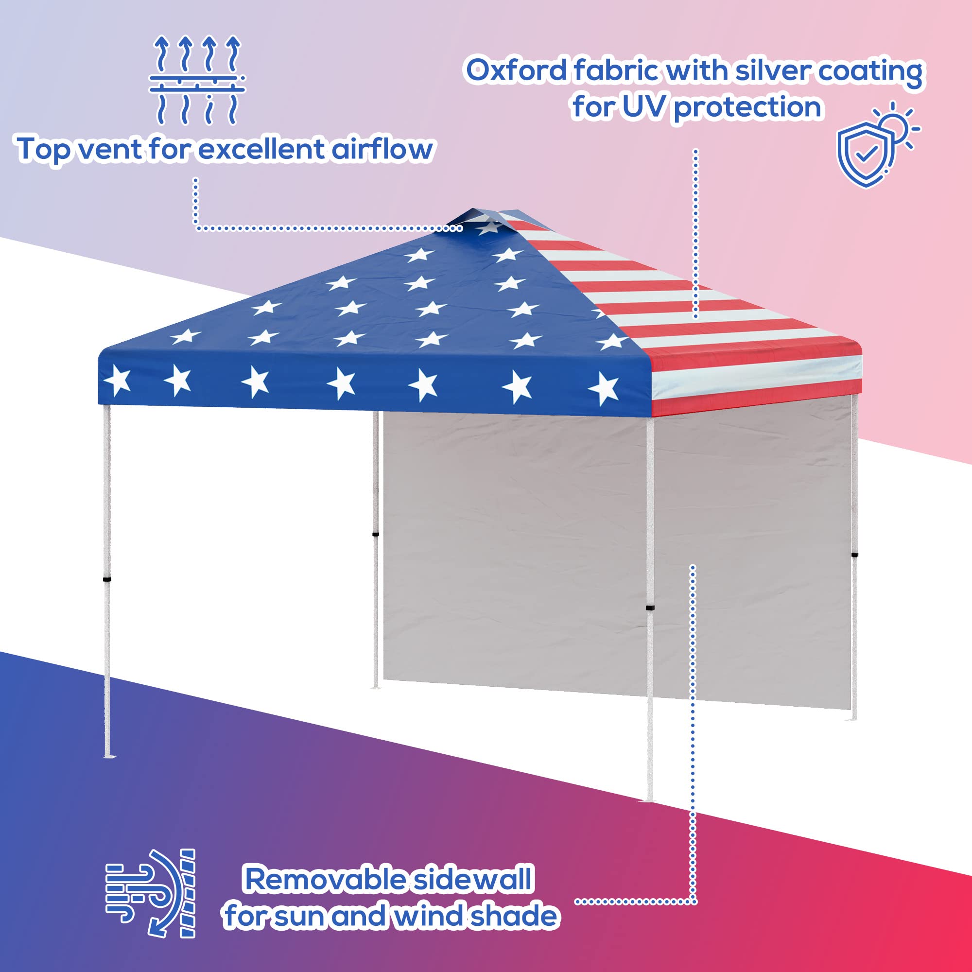 Outsunny 10' x 10' Pop-Up Canopy Tent with Removable Sidewall - Instant Sun Shelter for Outdoor Events, Parties, Camping & Backyard - Includes Wheeled Carry Bag - Ideal for Garden, Patio, Beach & Picnics