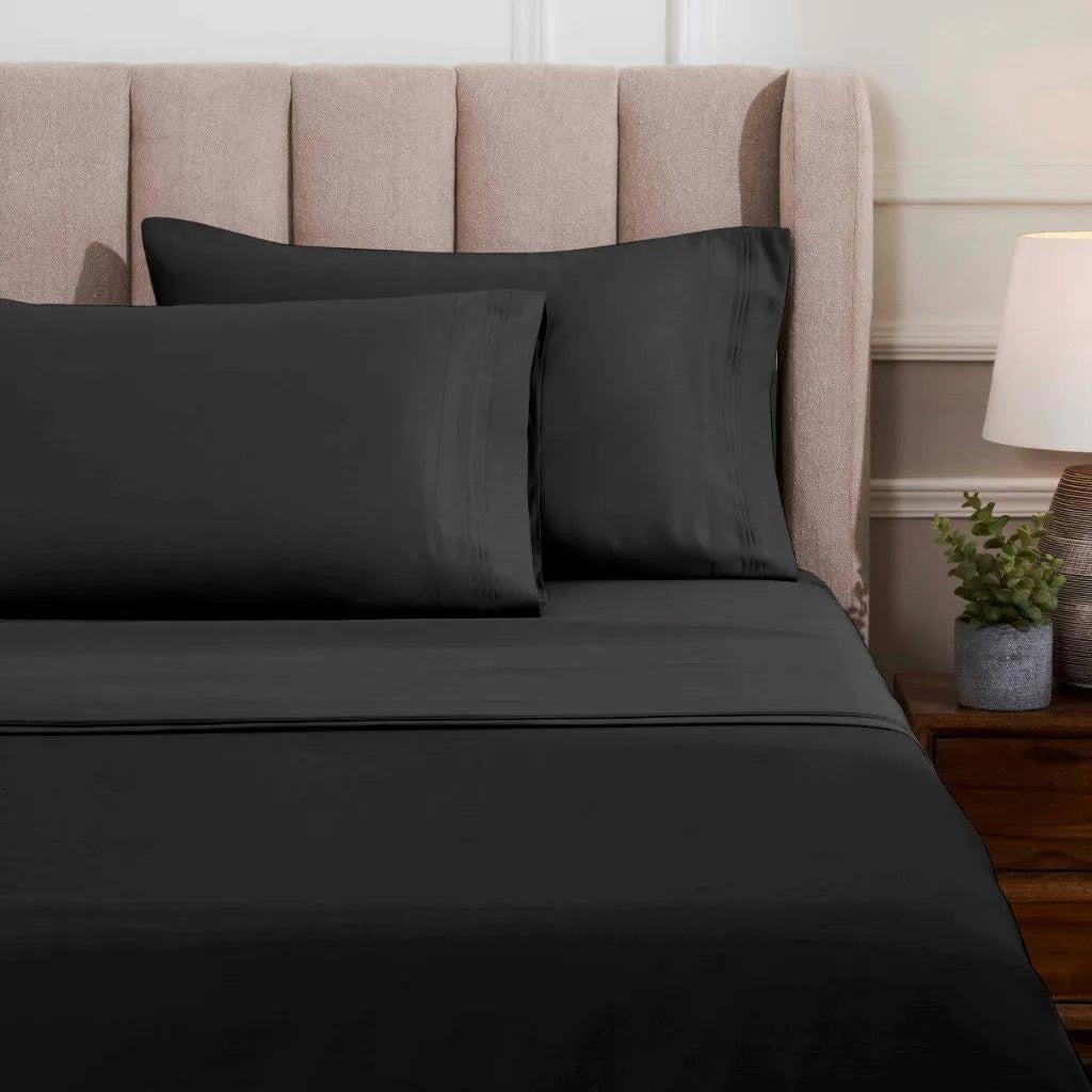 Premium 1500 Thread Count Egyptian Cotton Sheet Set - Eco-Friendly, Breathable & Hypoallergenic - Solid Black Luxury Bedding for Hotels, Airbnb & Home Use