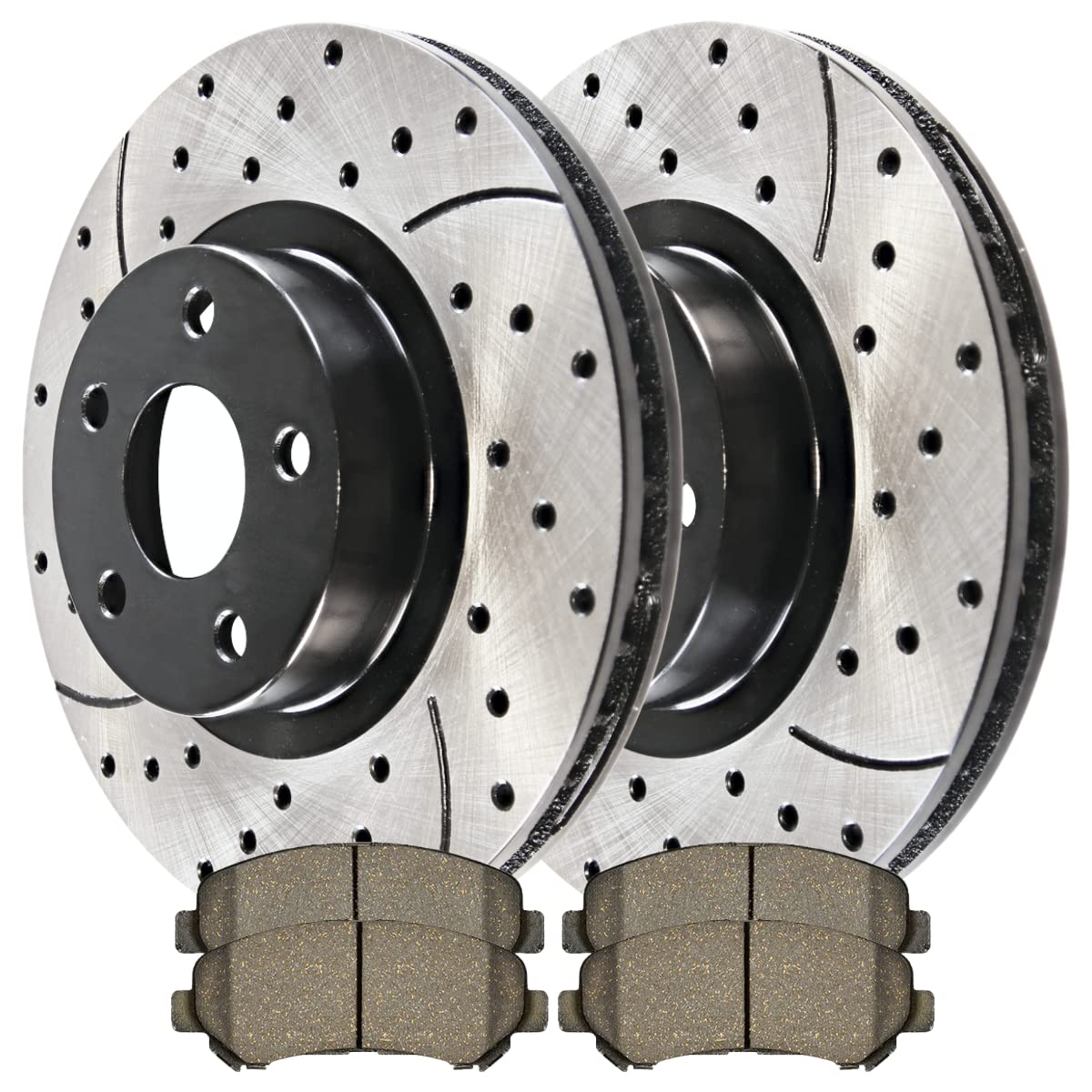 AutoShack Black Hat Drilled & Slotted Brake Rotors with Calipers - Front Brake Rotor Replacement Kit for 2008-2013 Nissan Rogue & 2014-2015 Rogue Select 2.5L AWD/FWD (PERF415141338) | High-Performance Braking for Daily Commuting & Mountain Driving