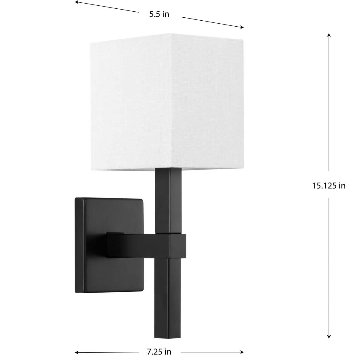 Progress Lighting Metro Collection 5.5 Inch 1-Light Matte Black Traditional Vanity Light with Linen Shade - Perfect for Bathroom, Powder Room, and Dressing Area Makeup Lighting