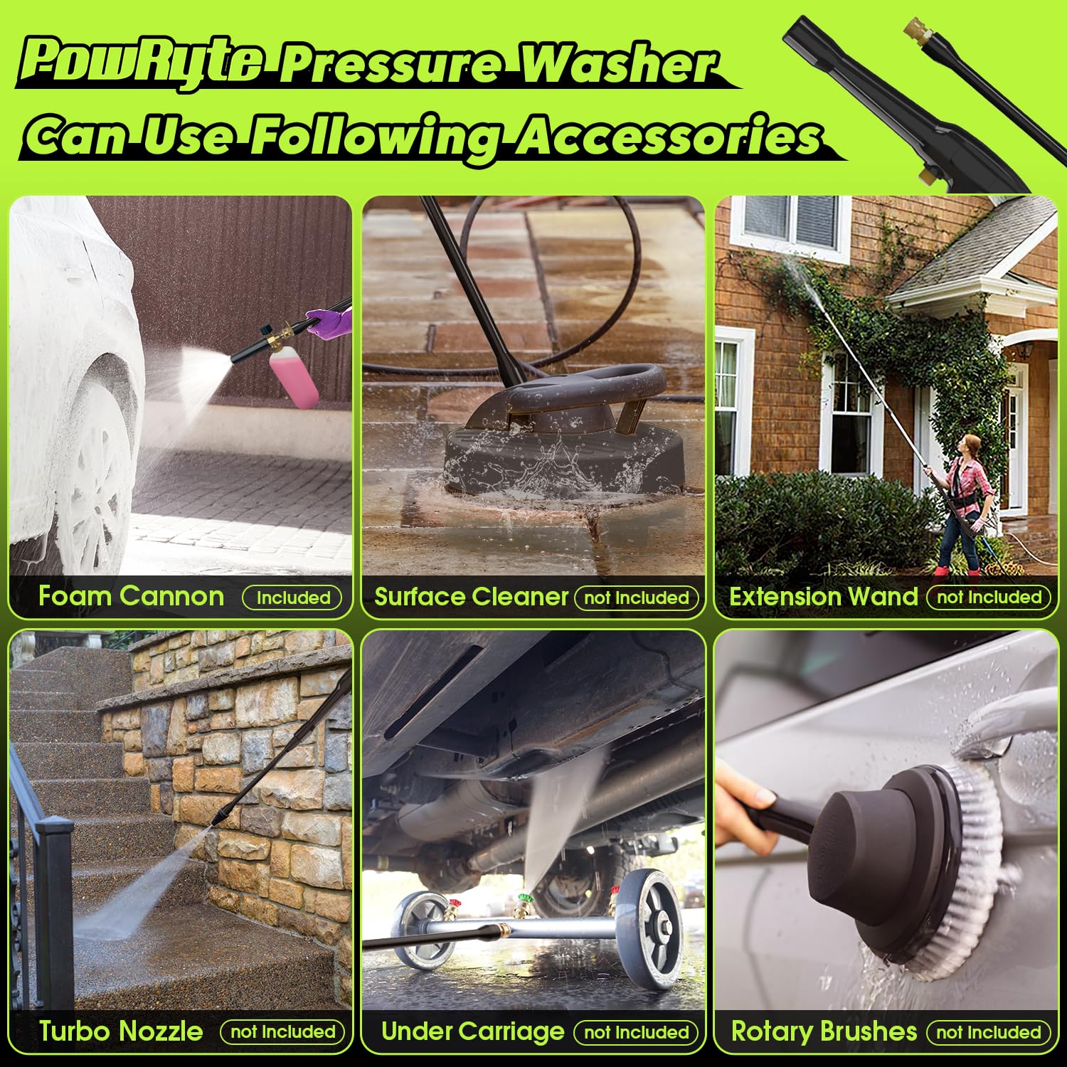 PowRyte 4500 PSI 2.6 GPM Electric Pressure Washer with Foam Cannon & 4 Nozzle Tips - High Power Washer for Driveway Cleaning, House Washing, and Outdoor Deep Cleaning