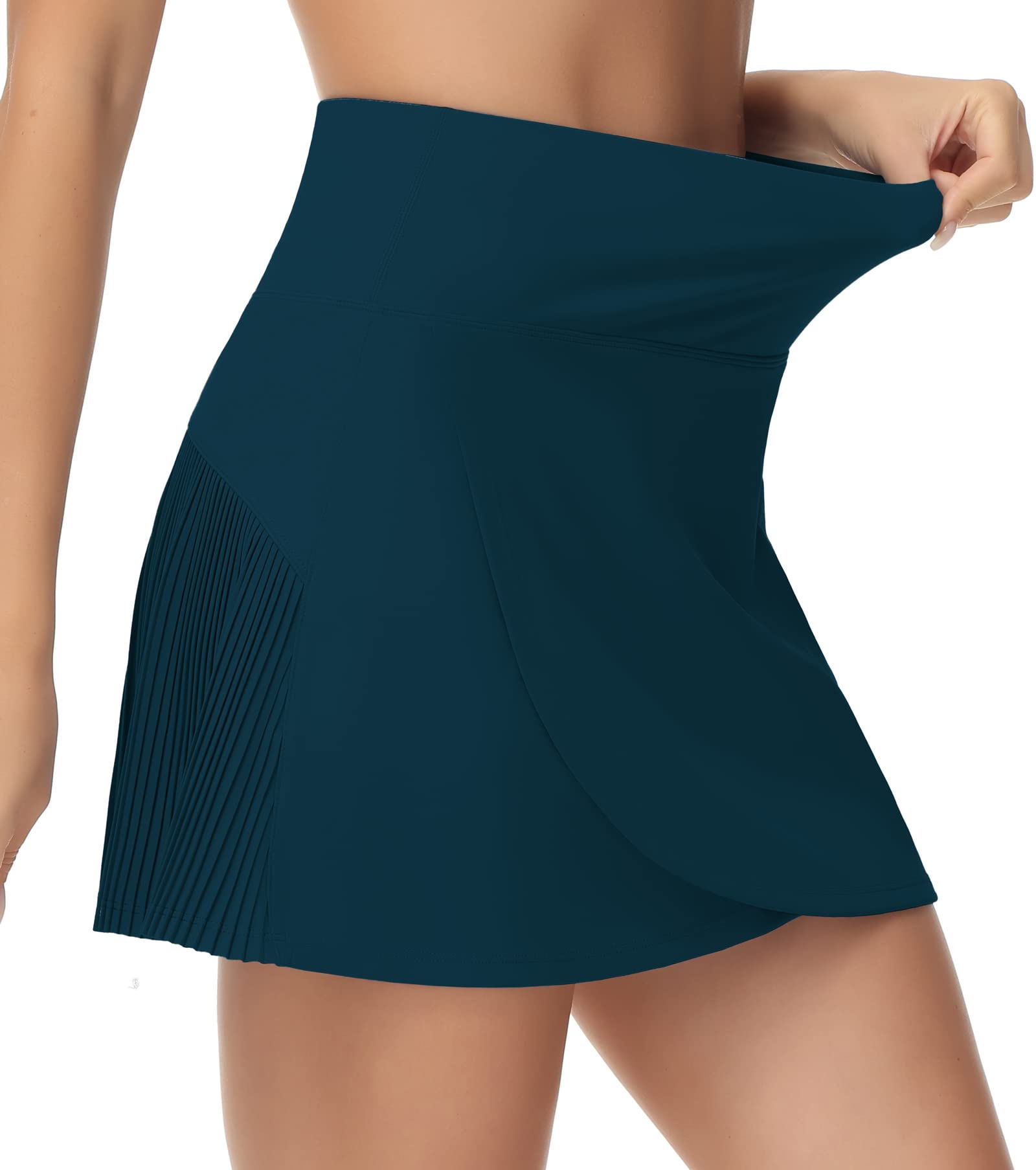THE GYM PEOPLE Women's High Waisted Tennis Skirt - Crossover Hemline Back Pleated Golf Skorts with Built-in Shorts for Tennis, Golf & Workout | Athletic Skirt for Women's Sports & Activewear