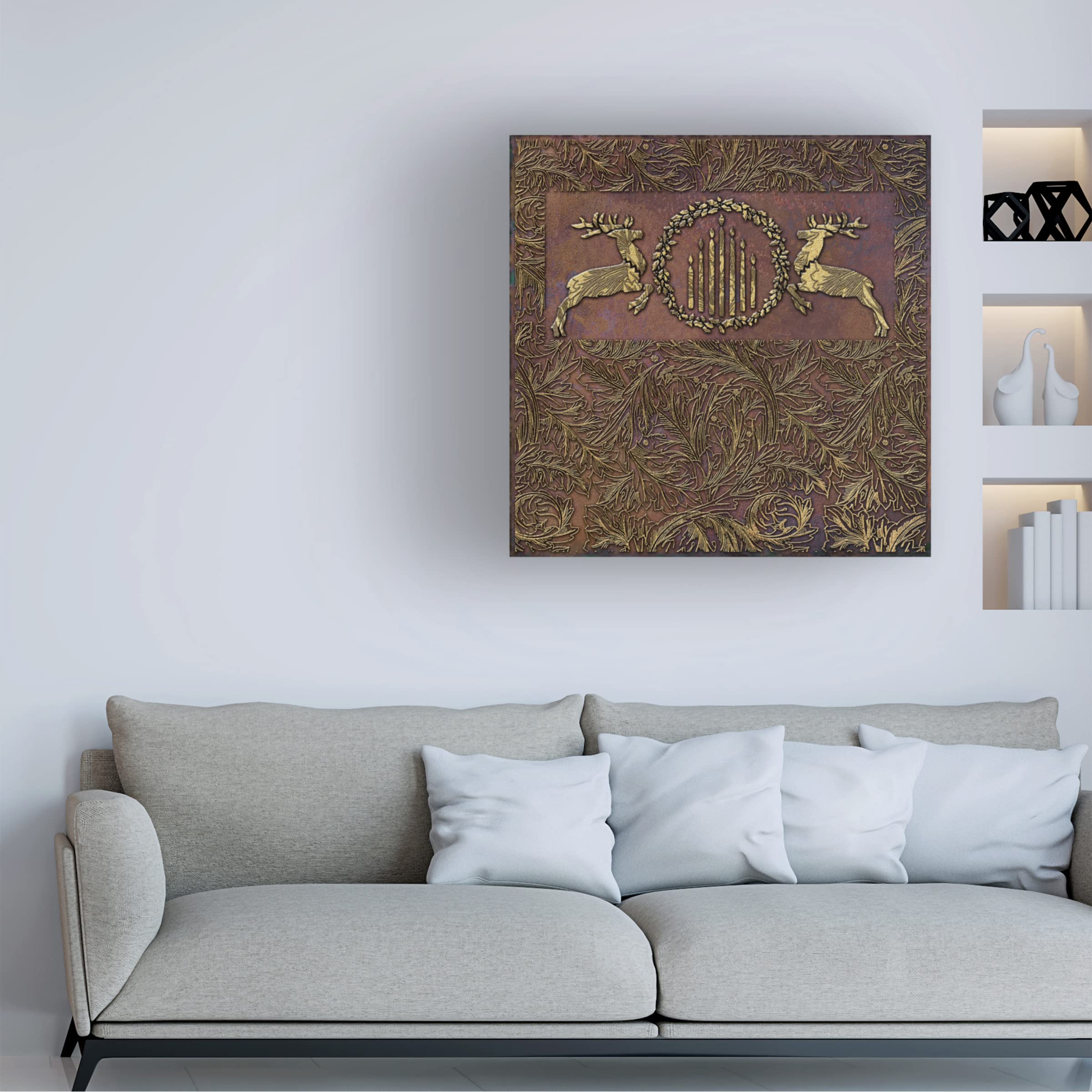Trademark Fine Art 'Reindeer with Christmas Wreath' Canvas Wall Decor by Cora Niele - Perfect for Holiday Home Decor, Christmas Gift & Festive Living Room Art