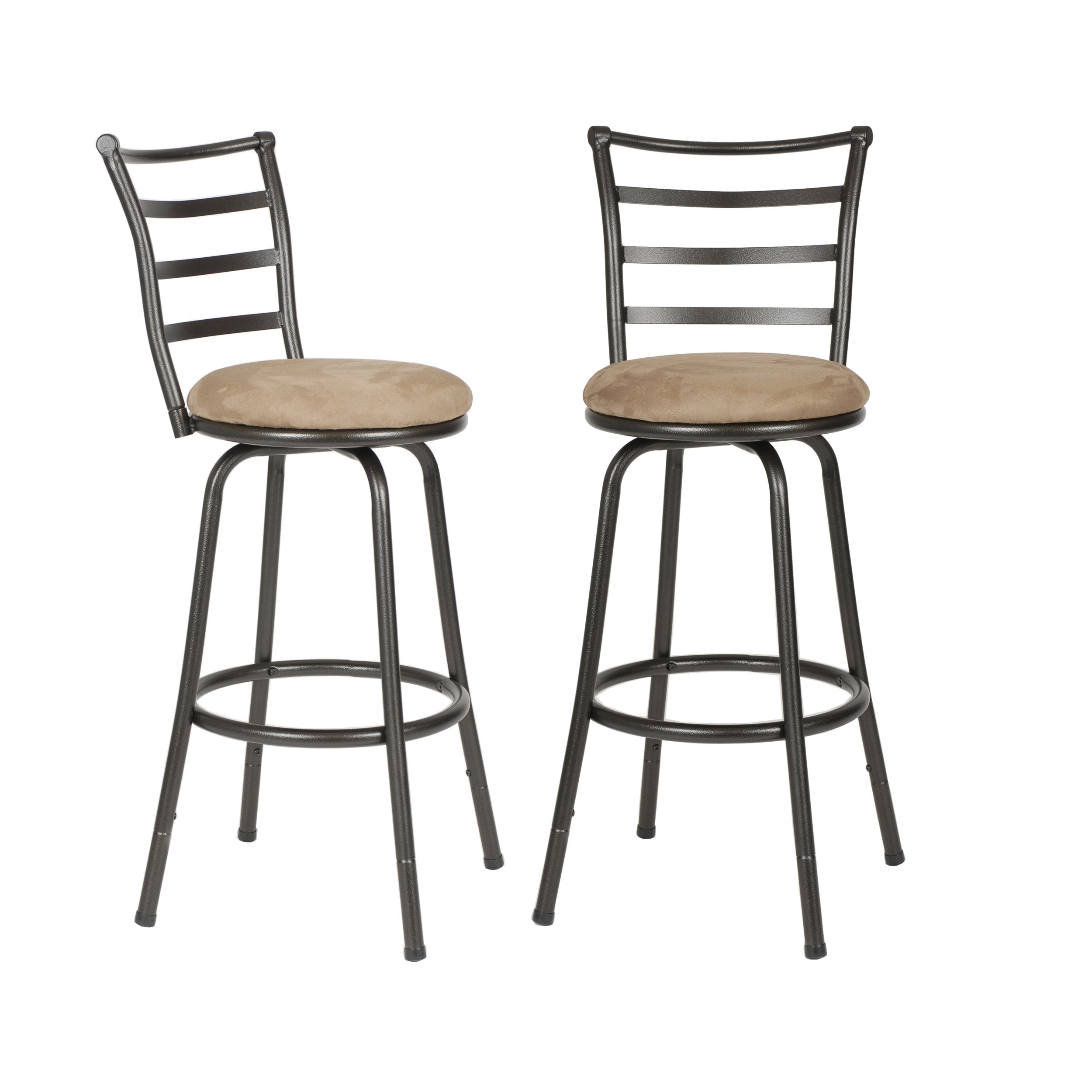 Adjustable Metal Bar Stools Set of 2 - Round Seat Counter Height Bar Stools for Kitchen Island, Breakfast Nook & Home Bar - Modern Industrial Style Stools