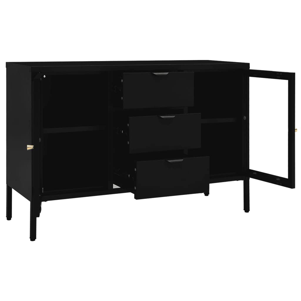 FAMIROSA Modern Black Steel Sideboard Cabinet with 3 Drawers & 2 Adjustable Shelves - 41.3