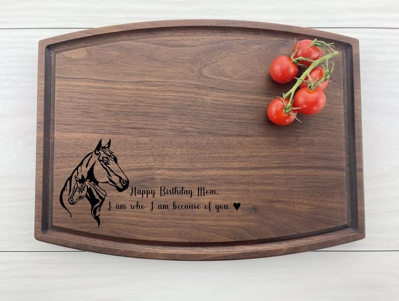 Custom Personalized Wooden Cutting Board - Horse & Fawn Design - 16