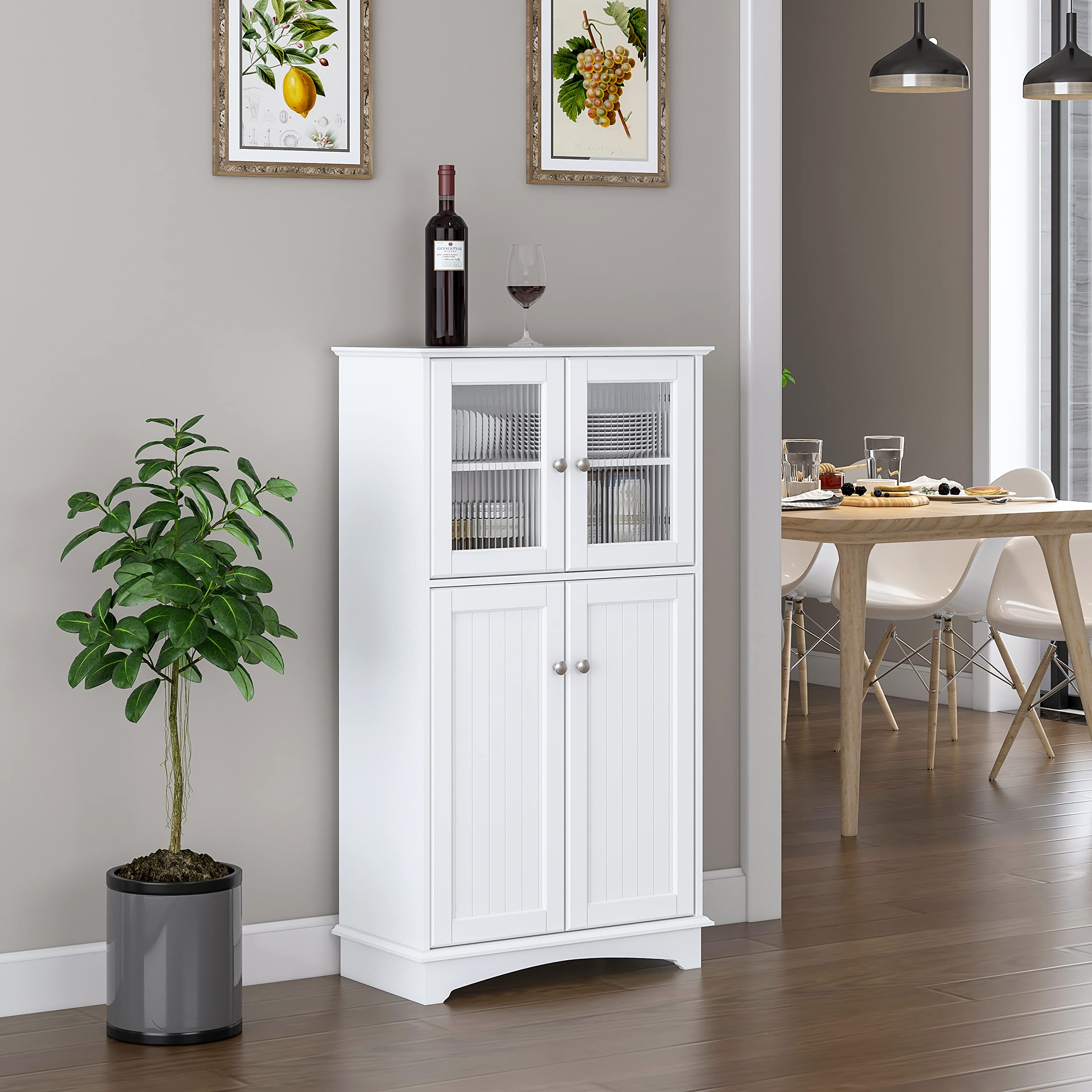 White Wooden Bathroom Storage Cabinet - Freestanding Floor Organizer for Bathroom, Living Room & Bedroom | Space-Saving Home Decor Solution