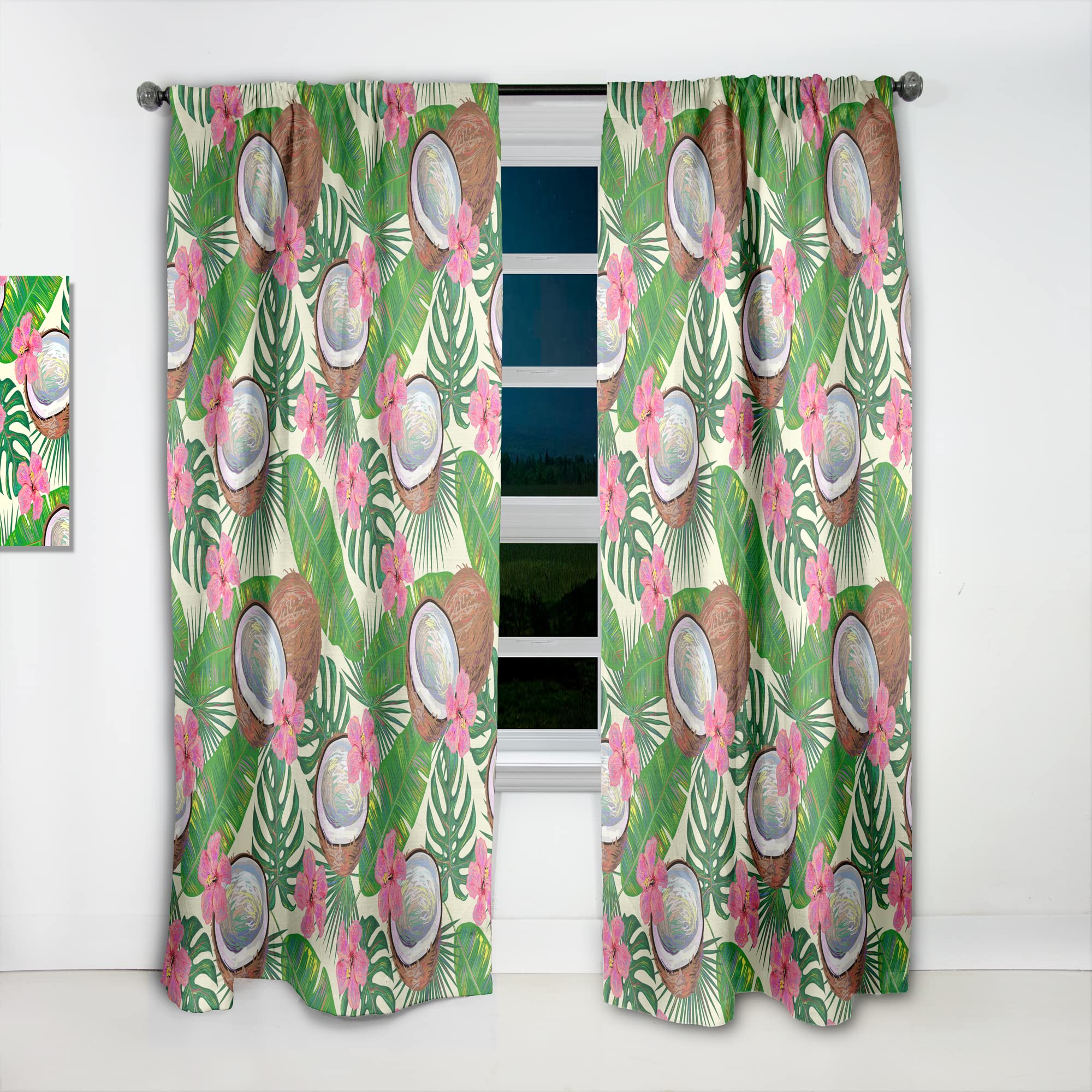 DesignQ Thermal Insulated Curtains - Tropical Coconut & Jungle Flowers Pattern - Single Panel 52x84 Inches - Blackout Drapes for Bedroom & Living Room - Perfect for Home Decor, Privacy & Energy Efficiency