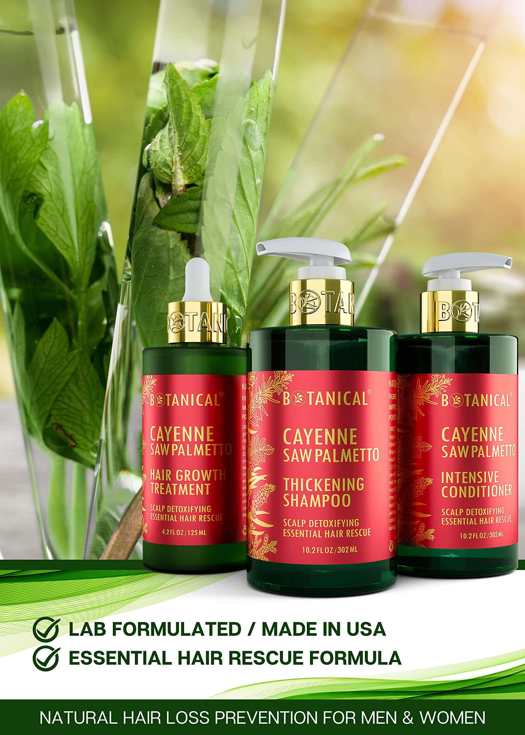 Botanical Hair Growth Treatment & Scalp Detox Shampoo with Cayenne & Saw Palmetto - Thickening Shampoo and Anti-Thinning Conditioner for Hair Loss in Women & Men | Promotes Healthy Hair Growth for Daily Use & Styling