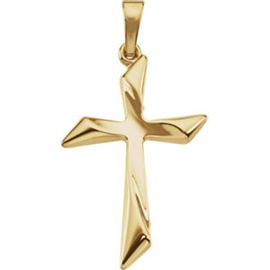 14K Yellow Gold Curvy Cross Pendant Necklace for Men & Women | Unisex Jewelry Gift for Christmas, Baptism & Everyday Wear