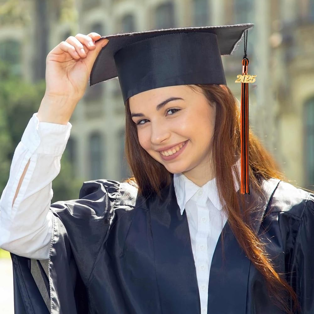 2025 Graduation Tassel with Gold Charm - Black & Orange Cap Tassel for Graduation Ceremony, Party & School Events - Class of 2025 Commencement Accessories