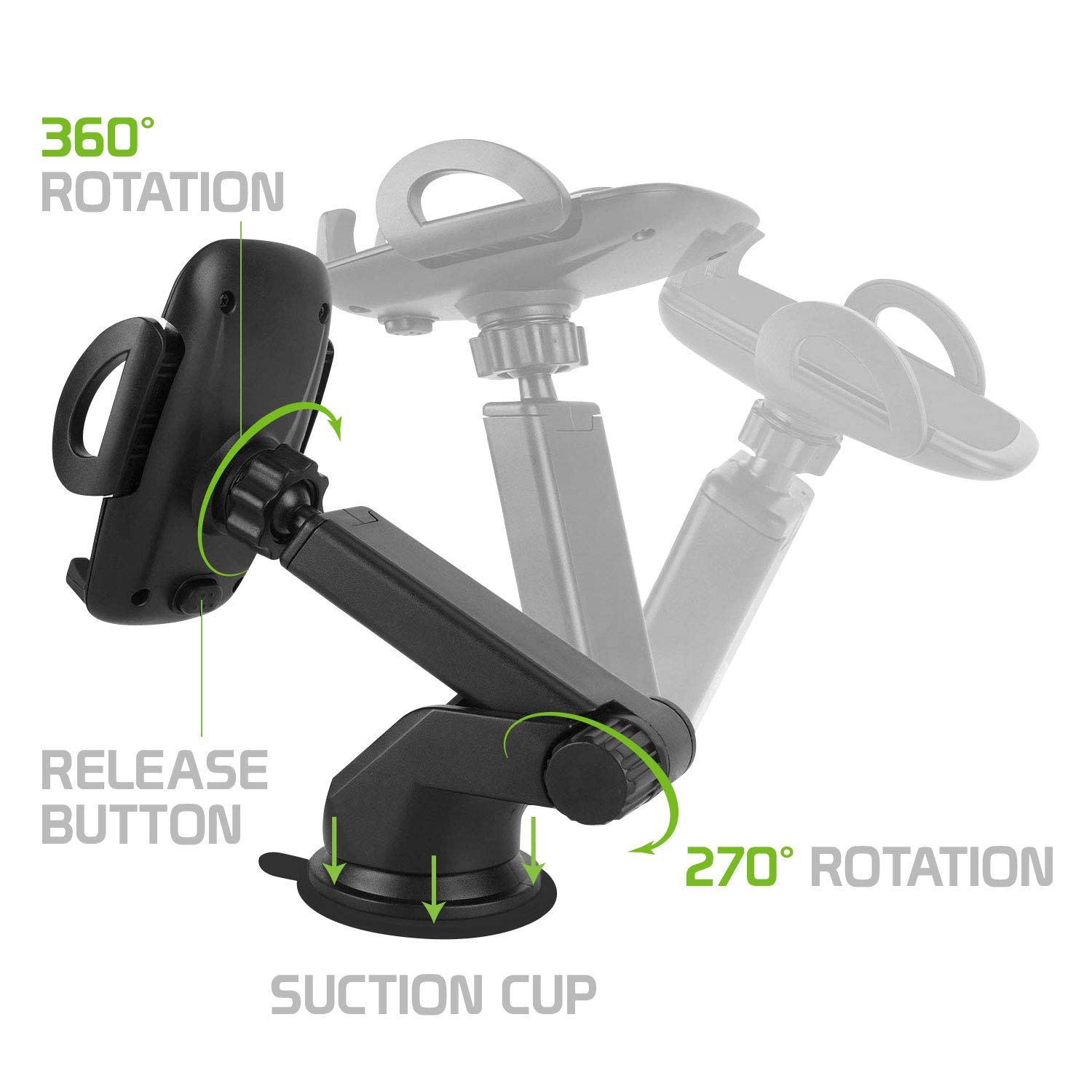 Cellet Long Arm Car Phone Mount - Universal Suction Cup Holder for Windshield & Dashboard - Compatible with iPhone, Samsung Galaxy & Large Phones (Case Friendly) - Perfect for GPS Navigation & Hands-Free Driving