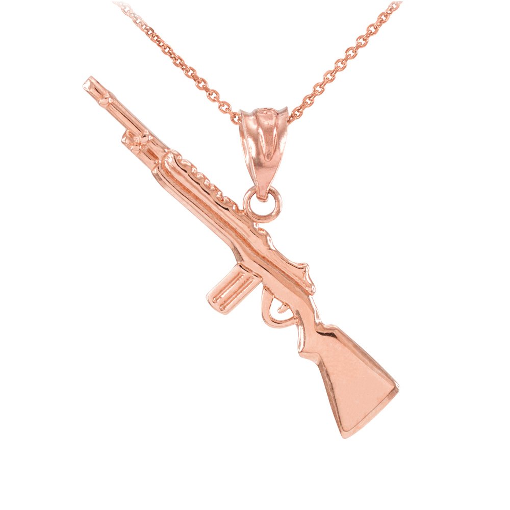10k Rose Gold Semi-Automatic Hunting Rifle Pendant Necklace for Men - Gun Lover Gift, Hunting Enthusiast Jewelry, Outdoor Adventure Accessory - Perfect for Hunting Trips, Range Days & Military Apparel