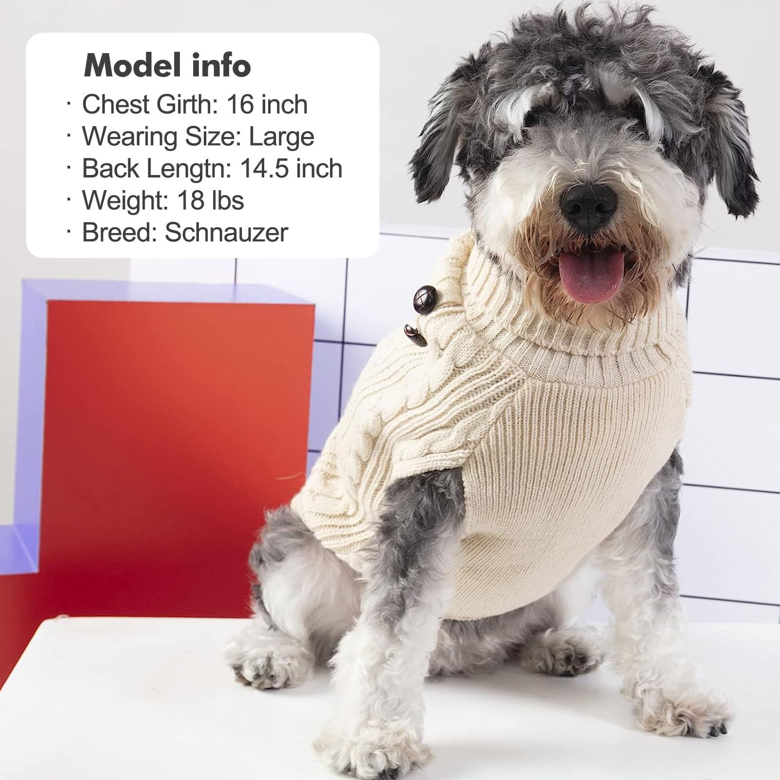 KYEESE Beige Knit Dog Sweater Pullover - Warm Turtleneck Dog Coat for Medium Dogs (Girl & Boy) | Perfect for Winter Walks & Indoor Comfort