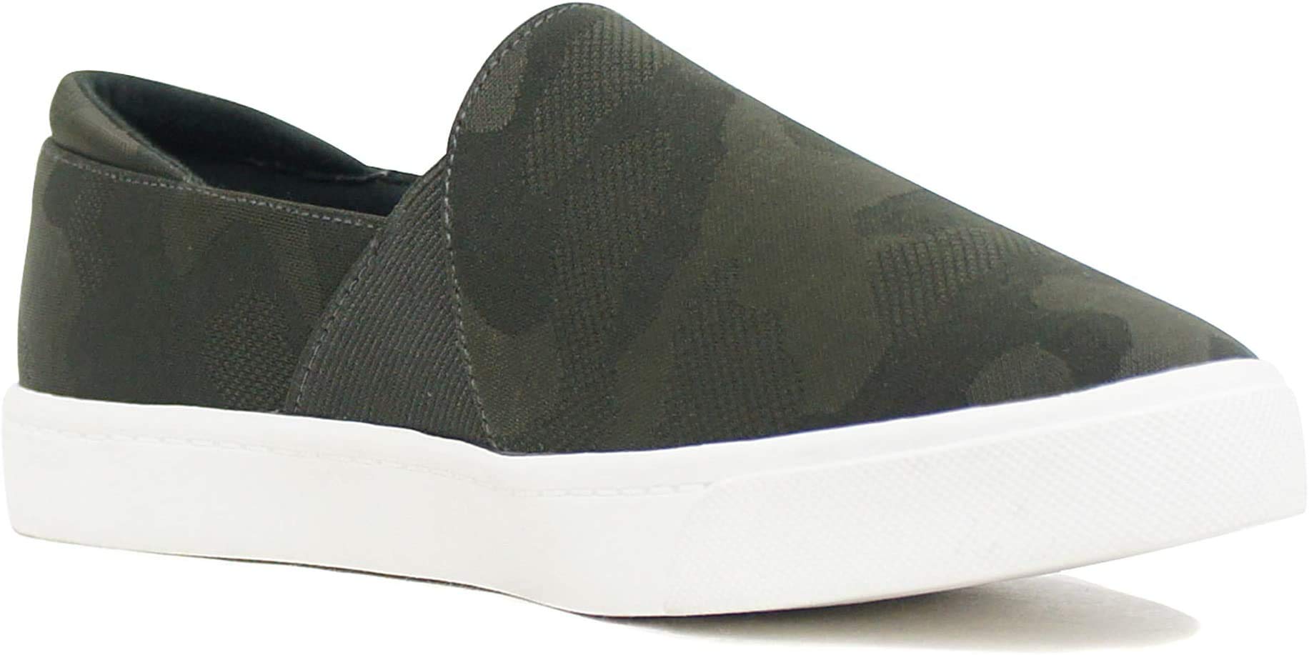 Women's Slip-On Loafers with Memory Foam Insoles - Comfortable Casual Sneakers for Women | Hidden Platform Design, Round Toe | Dark Khaki Camouflage | Size 7.5 | Perfect for Work, Walking & Everyday Wear