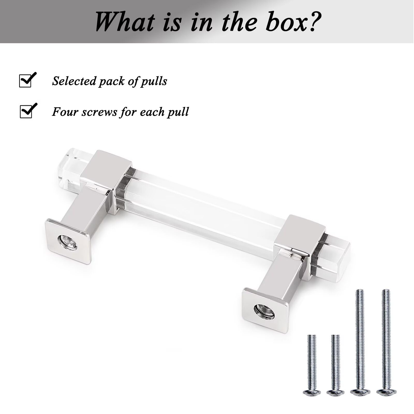 25 Pack 4 Inch Modern Kitchen Cabinet Handles - Adjustable Hole Center Drawer Pulls with Square Acrylic Tube & Zinc Alloy Base - Polished Chrome Cabinet Hardware for Bedroom, Bathroom & Office Furniture (Easy Installation & Durable Design)