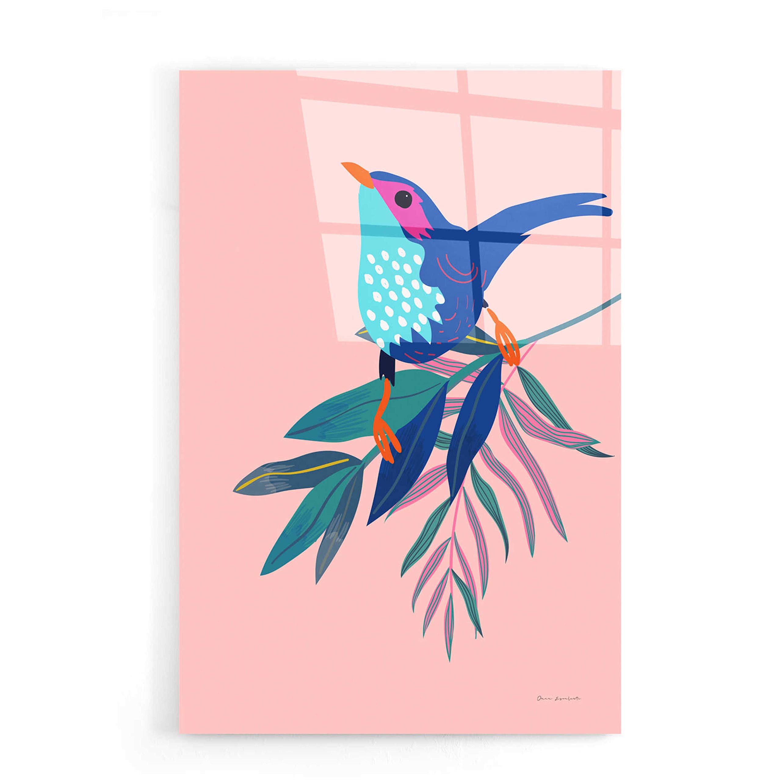 Exotic Birds IV by Omar Escalante - 16x24 Inch Vibrant Acrylic Glass Wall Art Painting - Perfect for Living Room, Bedroom & Office Decor