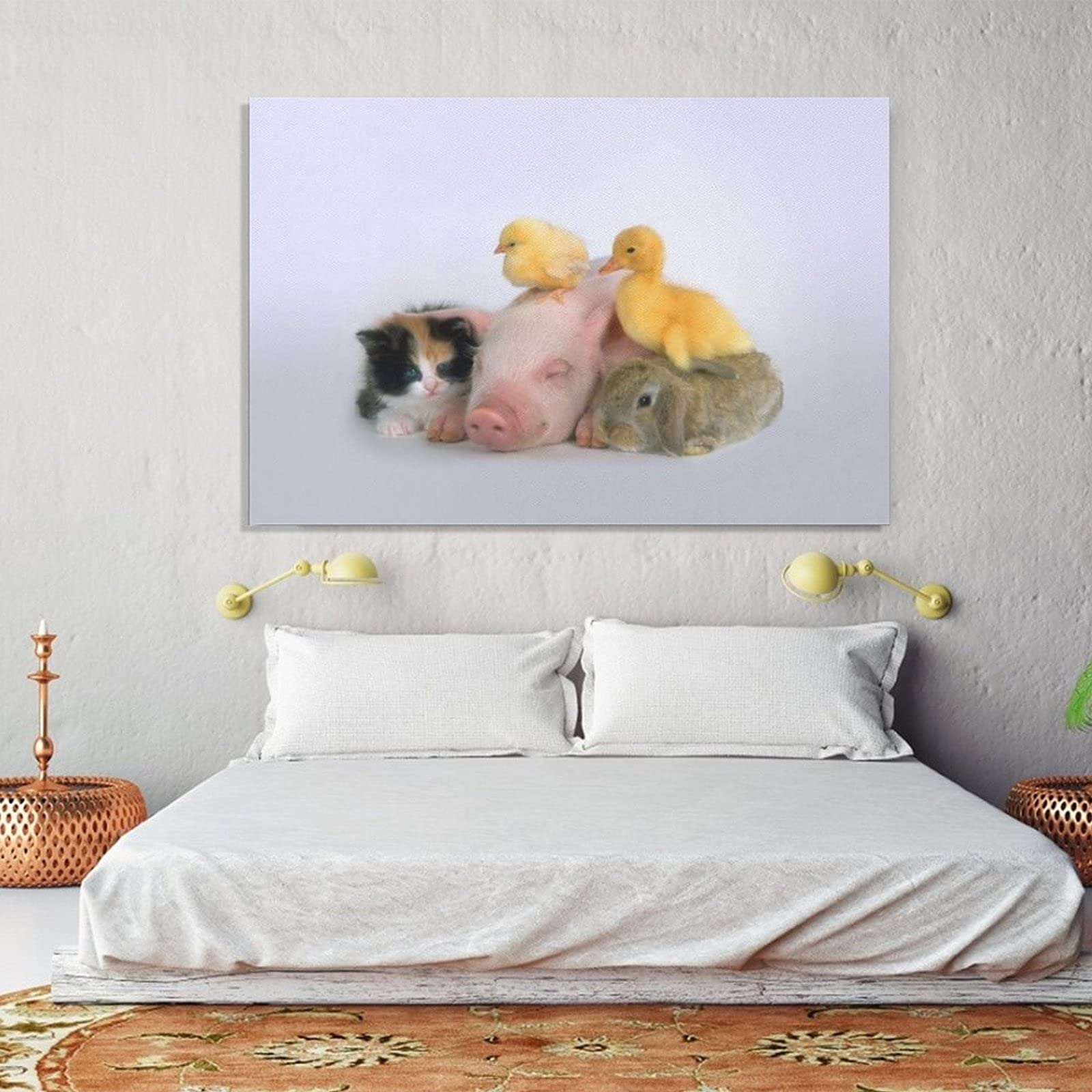 Cute Animal Canvas Wall Art - Pig, Duckling, Chicken, Cat Print Painting for Living Room, Bedroom, Office Decor | Nursery, Kids Room, Gift Idea