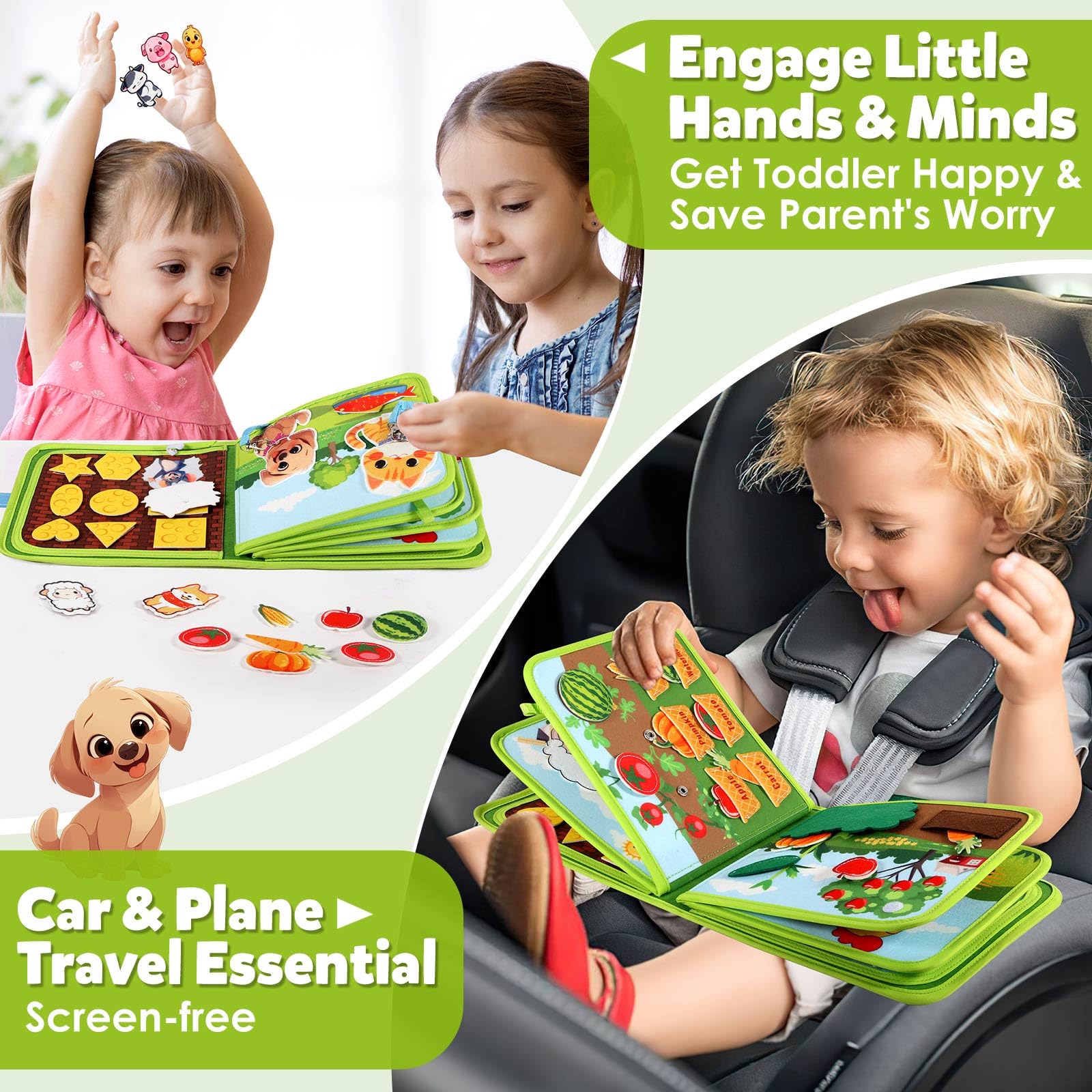 Montessori Busy Book for Toddlers 1-3 Years - Sensory Activity Quiet Book with Felt Board for Baby & Kids | Educational Travel Toy for 1-2 Year Old Boys & Girls | Perfect Birthday Gift & Learning Toy for Airplane, Car Rides & Home Play
