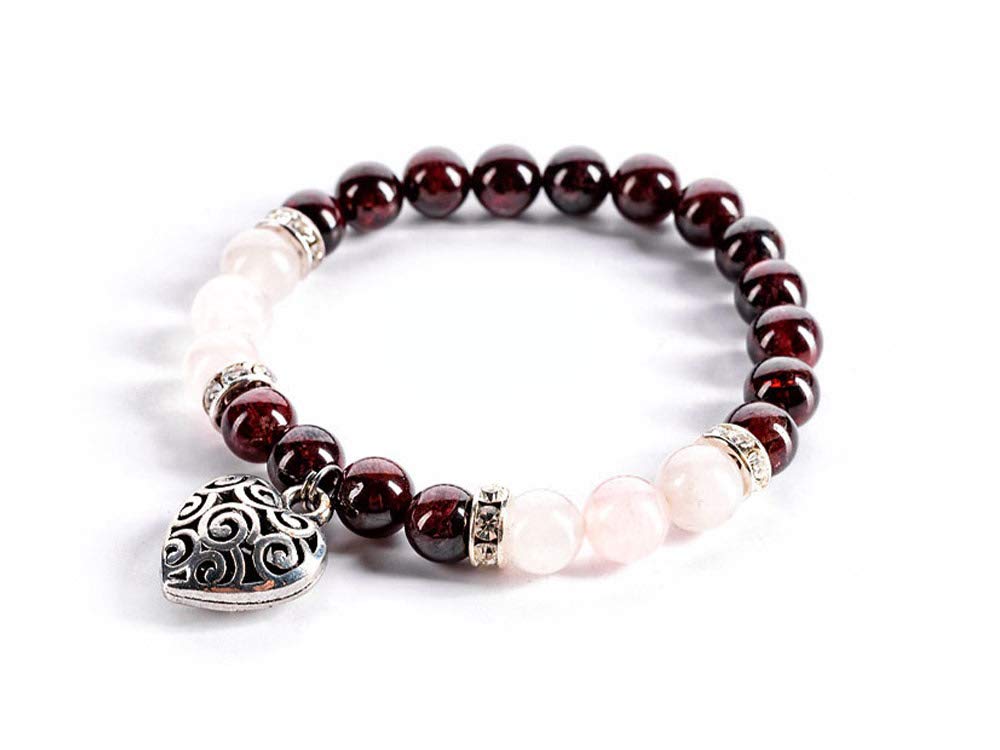 VitaJuwel Bodhi Charms HARMONY Bracelet with Rose Quartz, Garnet & Heart Charm - Spiritual Healing Jewelry for Meditation, Yoga & Positive Energy
