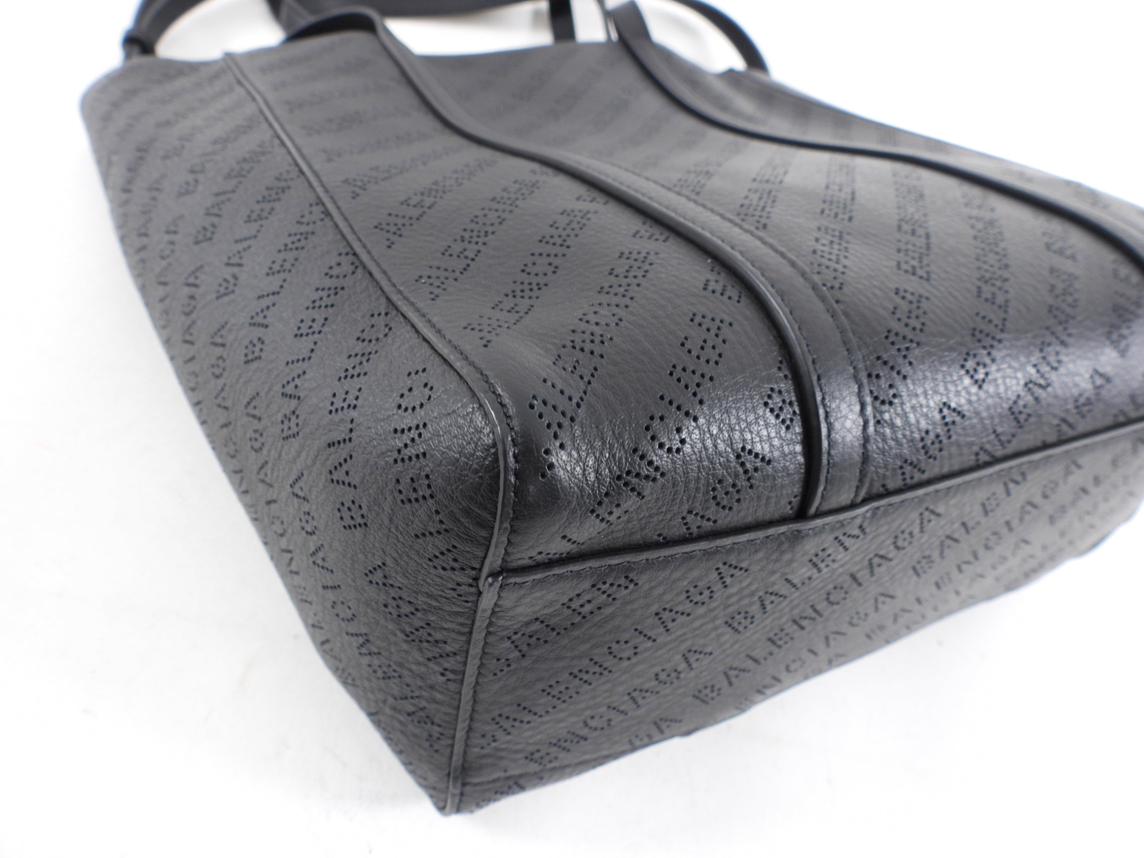 Balenciaga Black Smooth Leather Perforated Everyday XS Tote Bag for Women - Stylish Designer Handbag for Work, Travel & Casual Outings