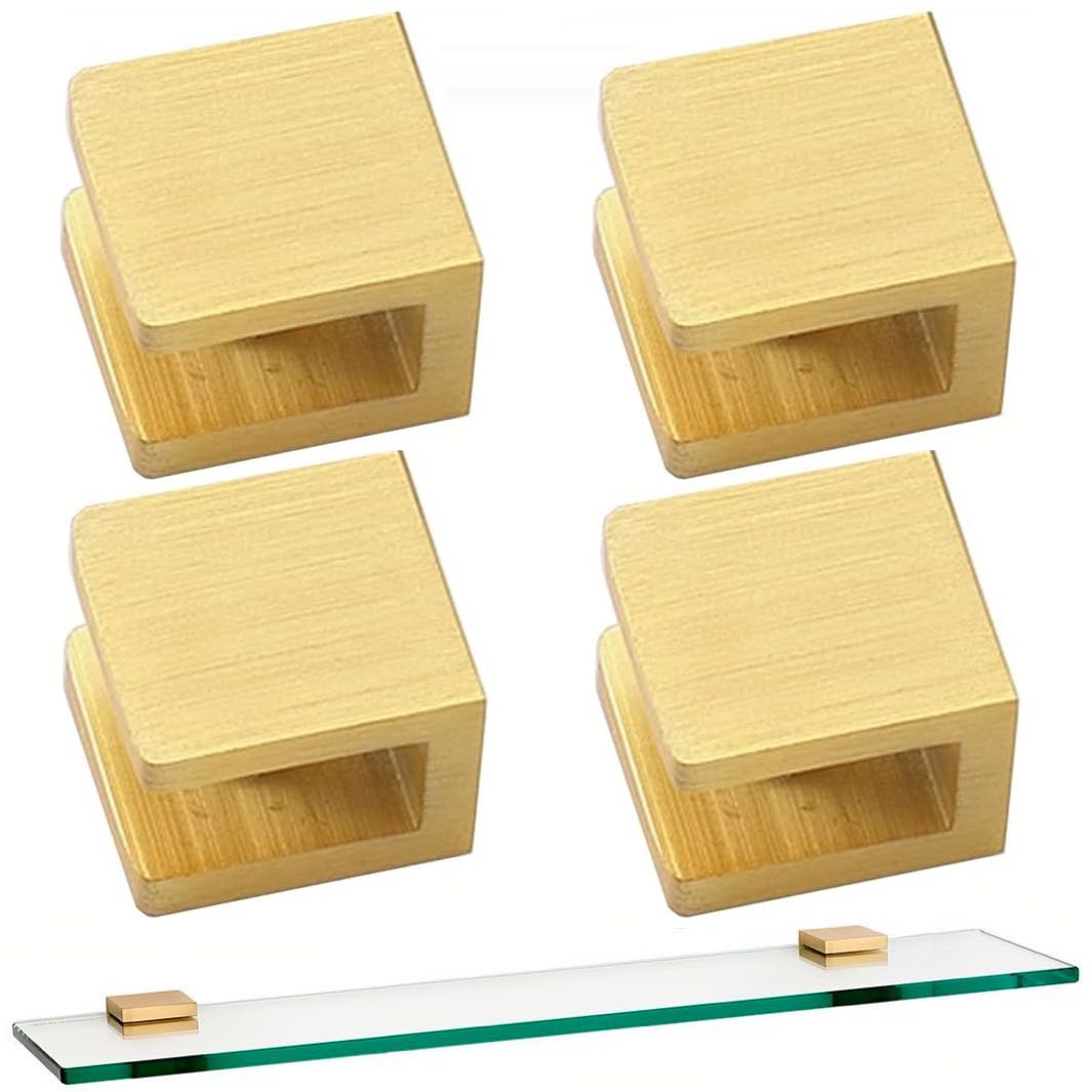 No-Drill Glass Shelf Clamp - U-Shaped Shower Door Bracket Holder for 6-10mm Glass Panels (Set of 4, Gold) - Perfect for Bathroom, Kitchen & DIY Home Organization Projects