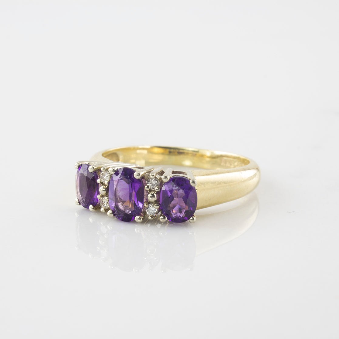 Birks Amethyst & Diamond Three Stone Ring | 0.95 Carat Total Weight | Size 7.75 | Elegant Jewelry for Weddings, Anniversaries & Special Occasions