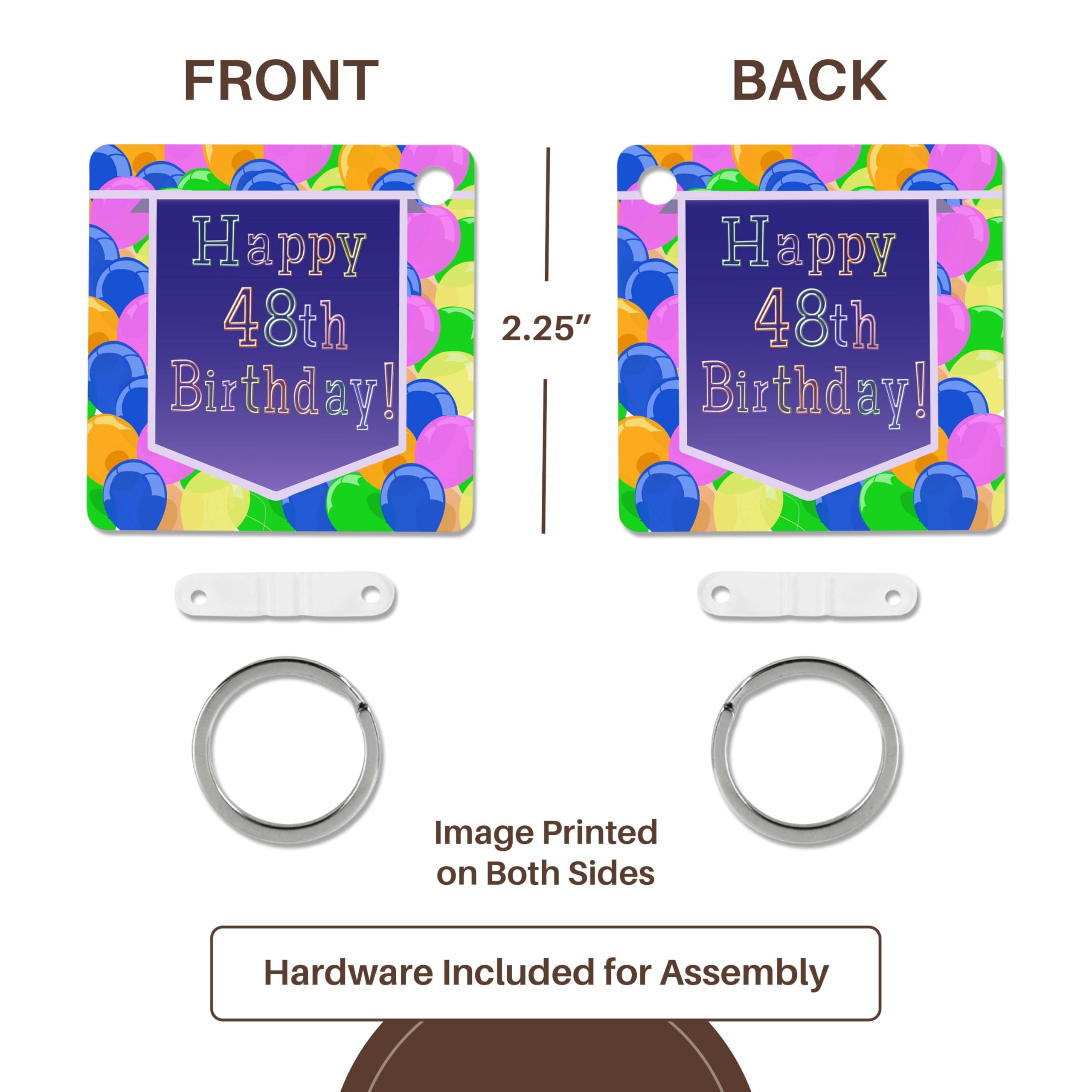 Happy 48th Birthday Purple Balloon Keychain with Banner - Perfect for Birthday Gifts, Party Decorations & Anniversary Celebrations (kc-174830-1)