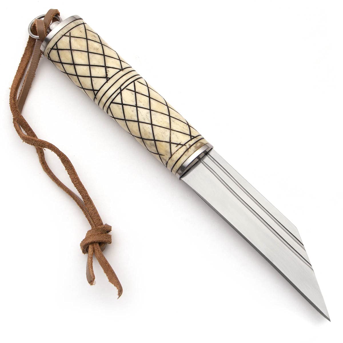 Windlass Voyager Scramasax Viking Knife - High Carbon Steel Blade with Hand Carved Bone Handle & Leather Sheath | Medieval Reenactment, Cosplay, Outdoor Survival, and Collectible Display