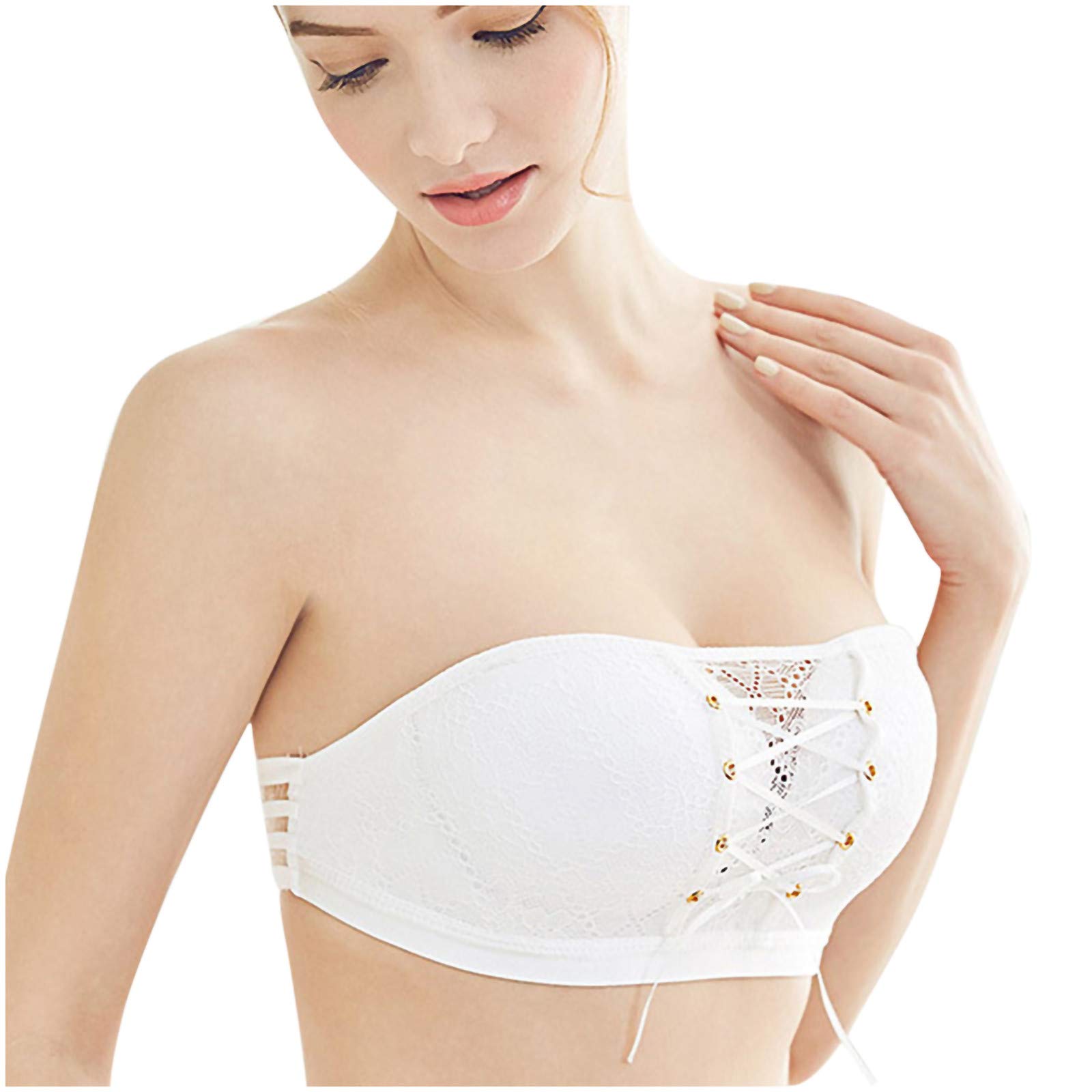 **Strapless Lace Bandeau Bra for Women - Comfortable Everyday Underwear with Adjustable Drawstring | Perfect for Weddings, Date Nights & Layering**