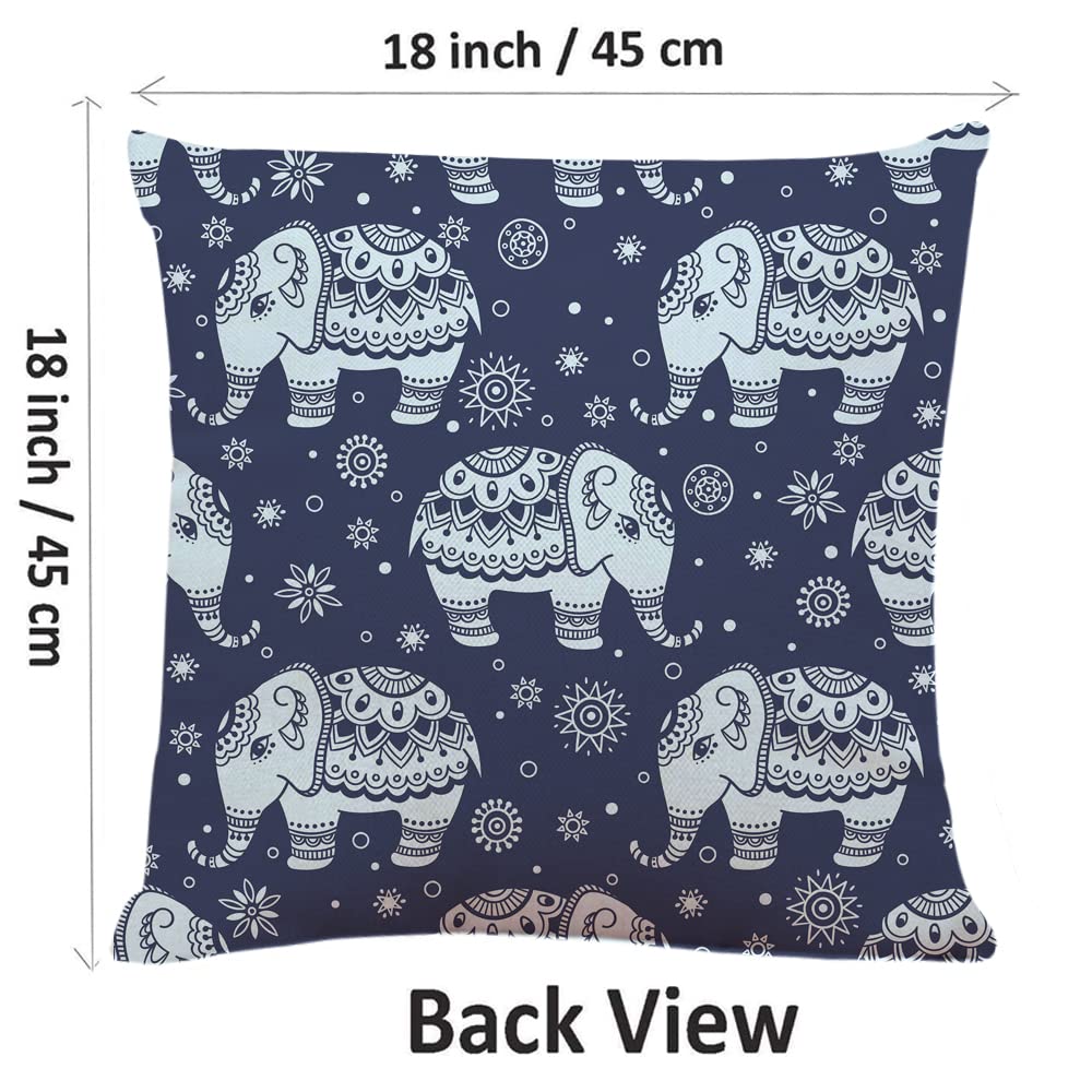 Indian Elephant Design Decorative Square Throw Pillow Covers 18x18 Inch - Bohemian Sofa Cushion Cases for Living Room, Bedroom & Outdoor Decor