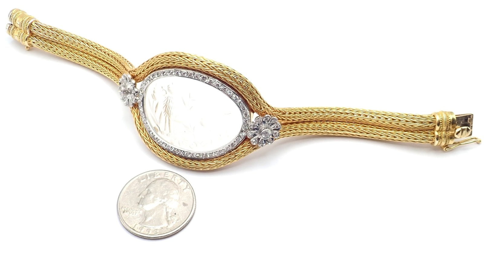 Authentic Ilias Lalaounis 18k Yellow Gold Diamond Rock Crystal Bangle Bracelet - Luxury Jewelry for Women, Elegant Gift for Special Occasions, Perfect for Weddings, Anniversaries and Formal Events