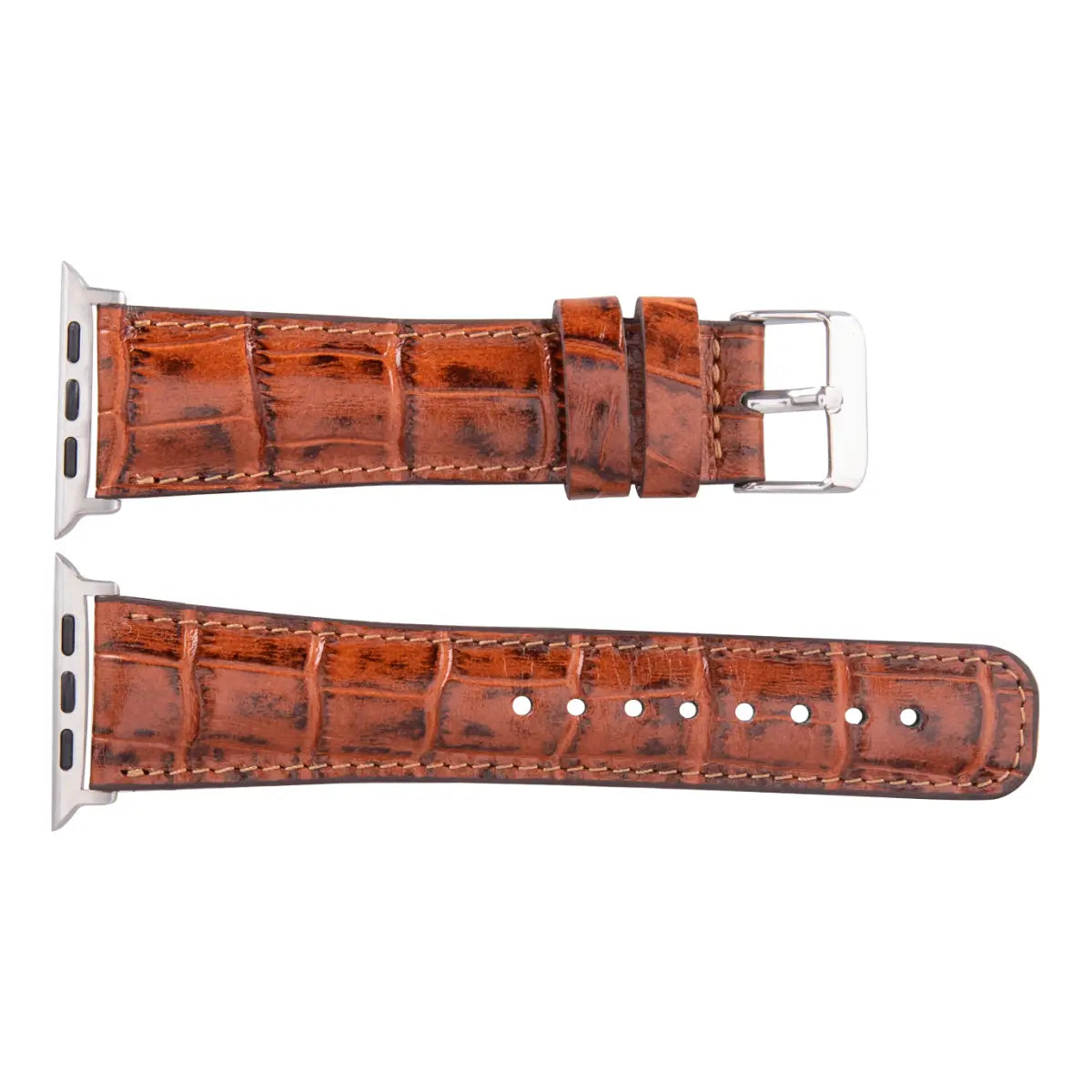 Genuine Brown Crocodile Pattern Leather Apple Watch Band - Stylish & Durable Replacement Strap for Work, Gym & Everyday Wear