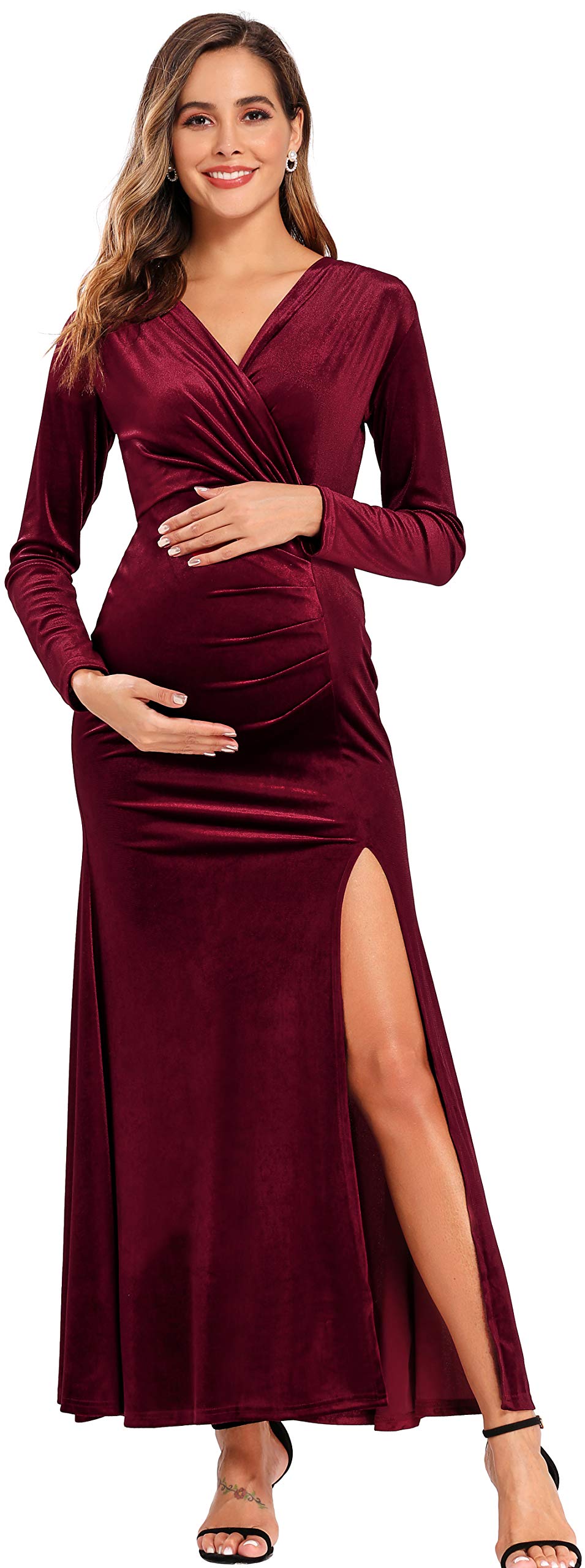 Velvet Bodycon Maternity Dress for Baby Shower, Wedding Guest, Cocktail Party & Photoshoot - Elegant Formal Pregnancy Dress for Special Occasions