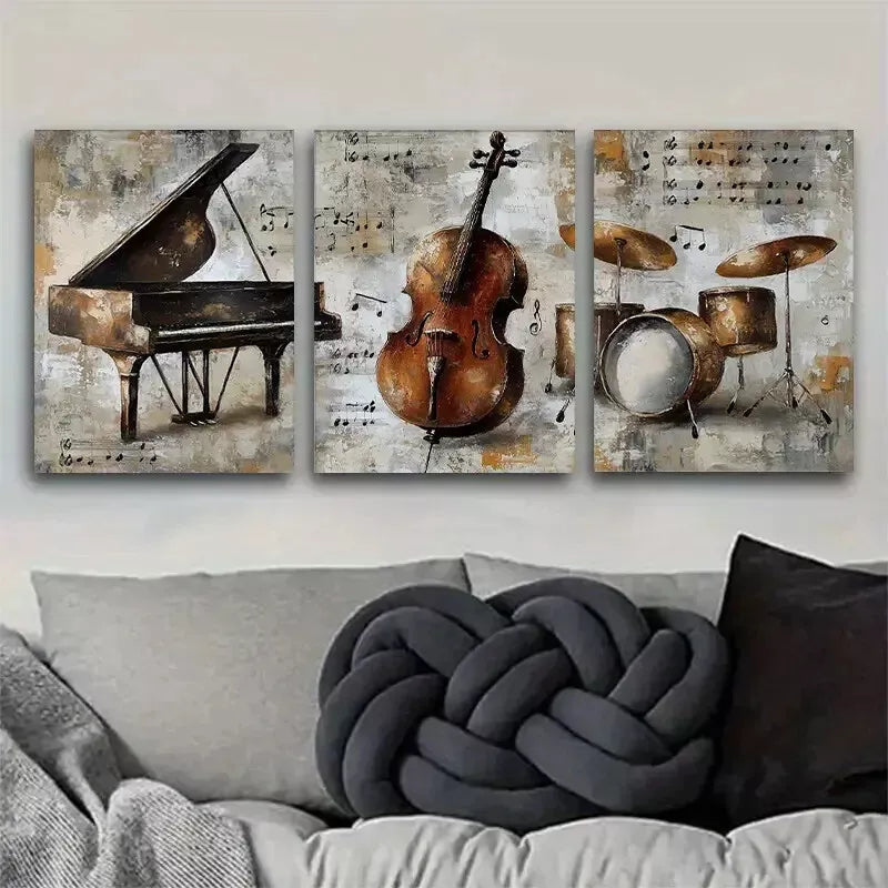3-Piece Musical Instruments Artwork Set - Piano Themed Canvas Wall Art (50x70cm) | High-Quality Framed Print | 100% Australian Made | Ready to Hang | Perfect for Living Room, Bedroom & Music Studio Decor