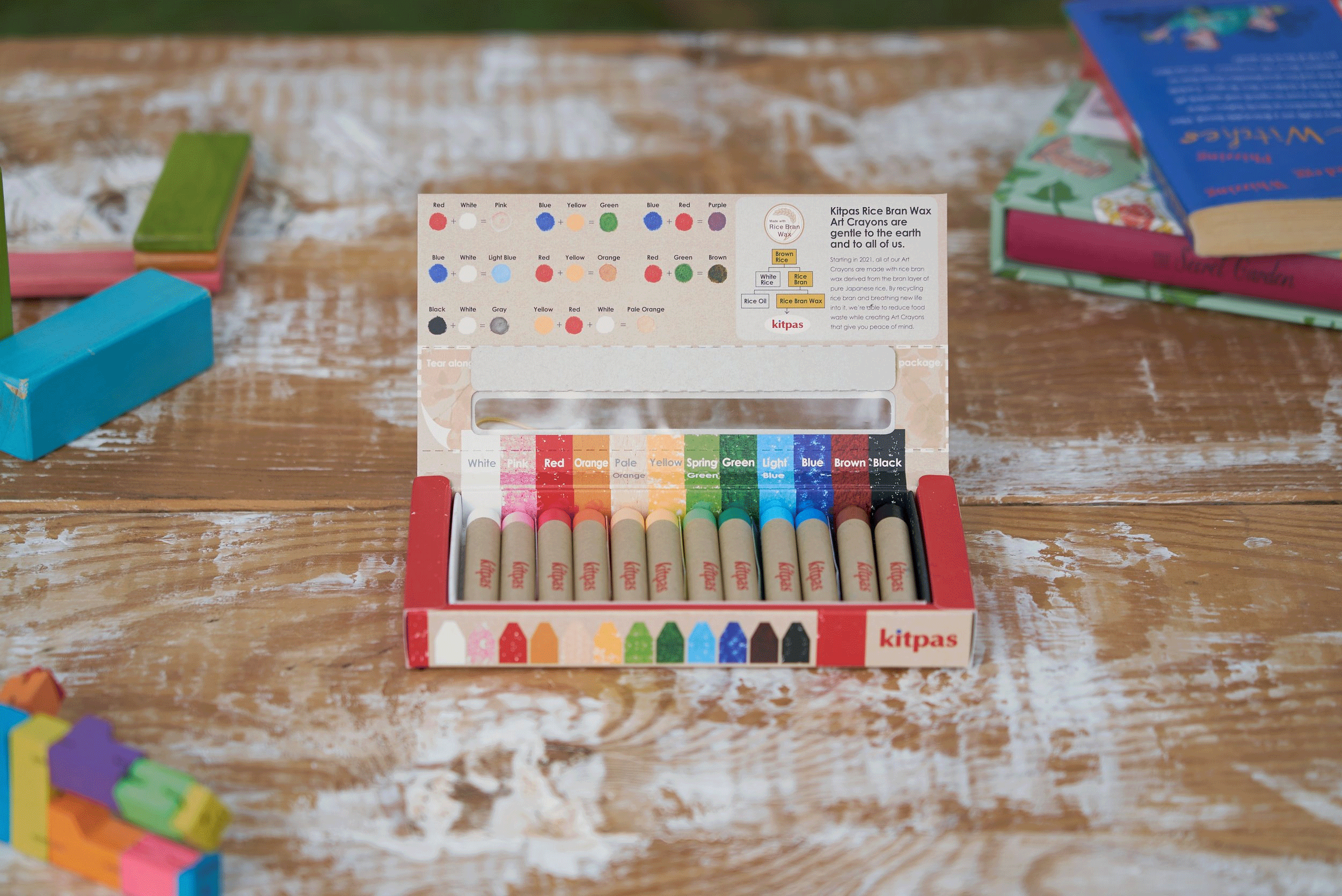 Set of 12 Medium Rice Bran Wax Crayons by Kitpas - Non-Toxic Art Supplies for Kids & Adults - Perfect for Drawing, Coloring Books & DIY Crafts