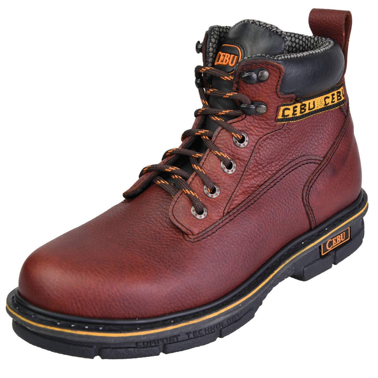 CEBU Men's Soft Toe Work Boots - Oil Resistant 6 Inch Leather Safety Shoes for Construction & Utility Work | Breathable Mid Ankle Design | BMX & Versatile Use for Outdoor, Hiking & Heavy Duty Jobs