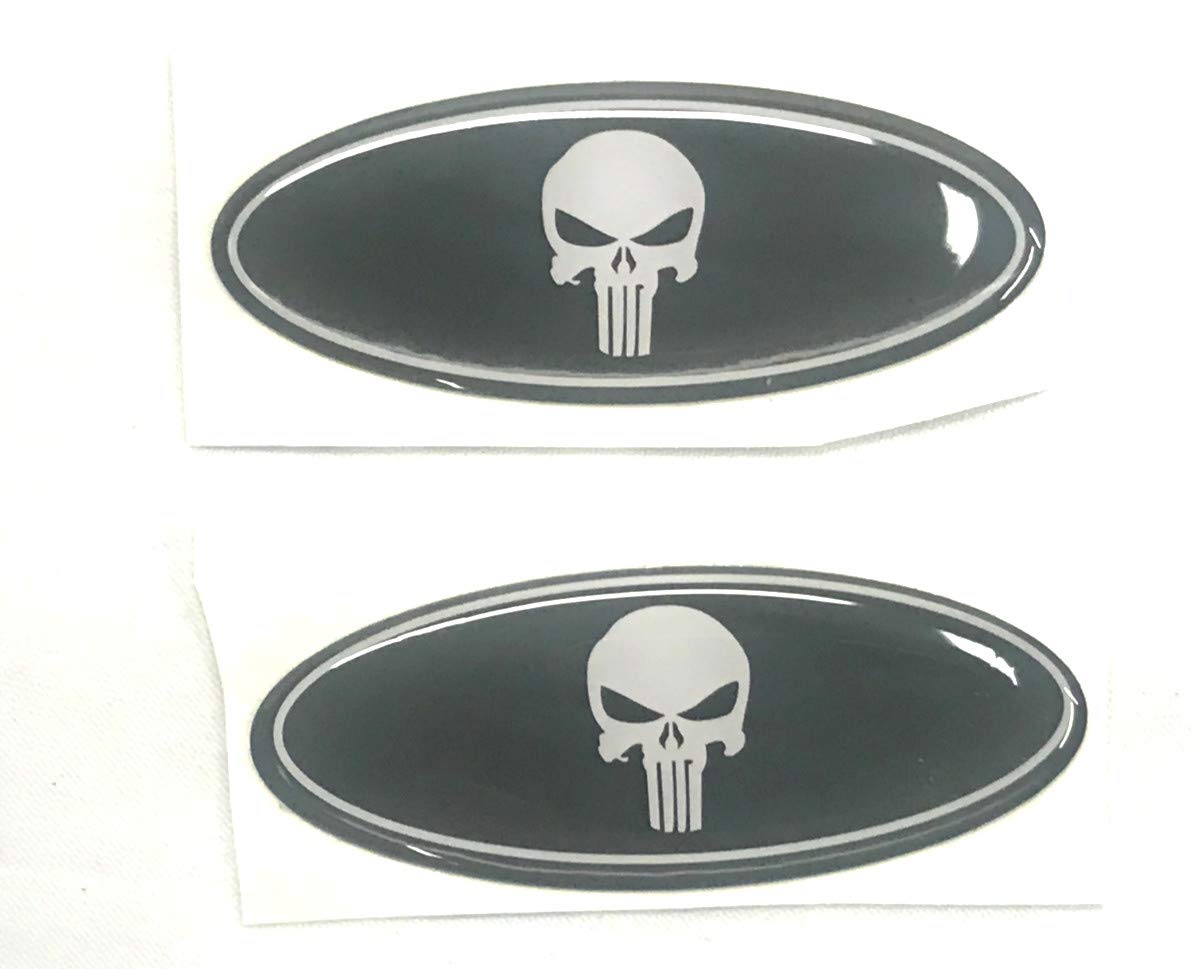 F-57SKB 2X Skull Punisher Steering Wheel Logo Emblem Badge Overlay Decal for Ford F-150 F-250 F-350 (0.875