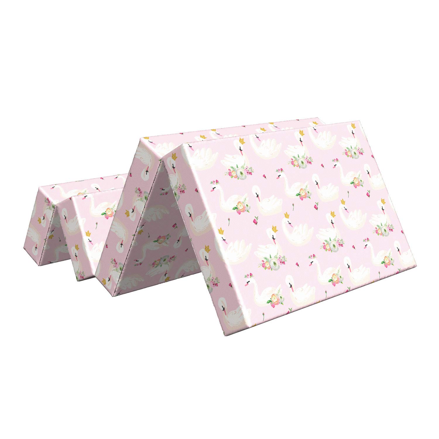 Ambesonne Foldable Mattress with Swans Design - Royalty Animal with Crown - 74.8
