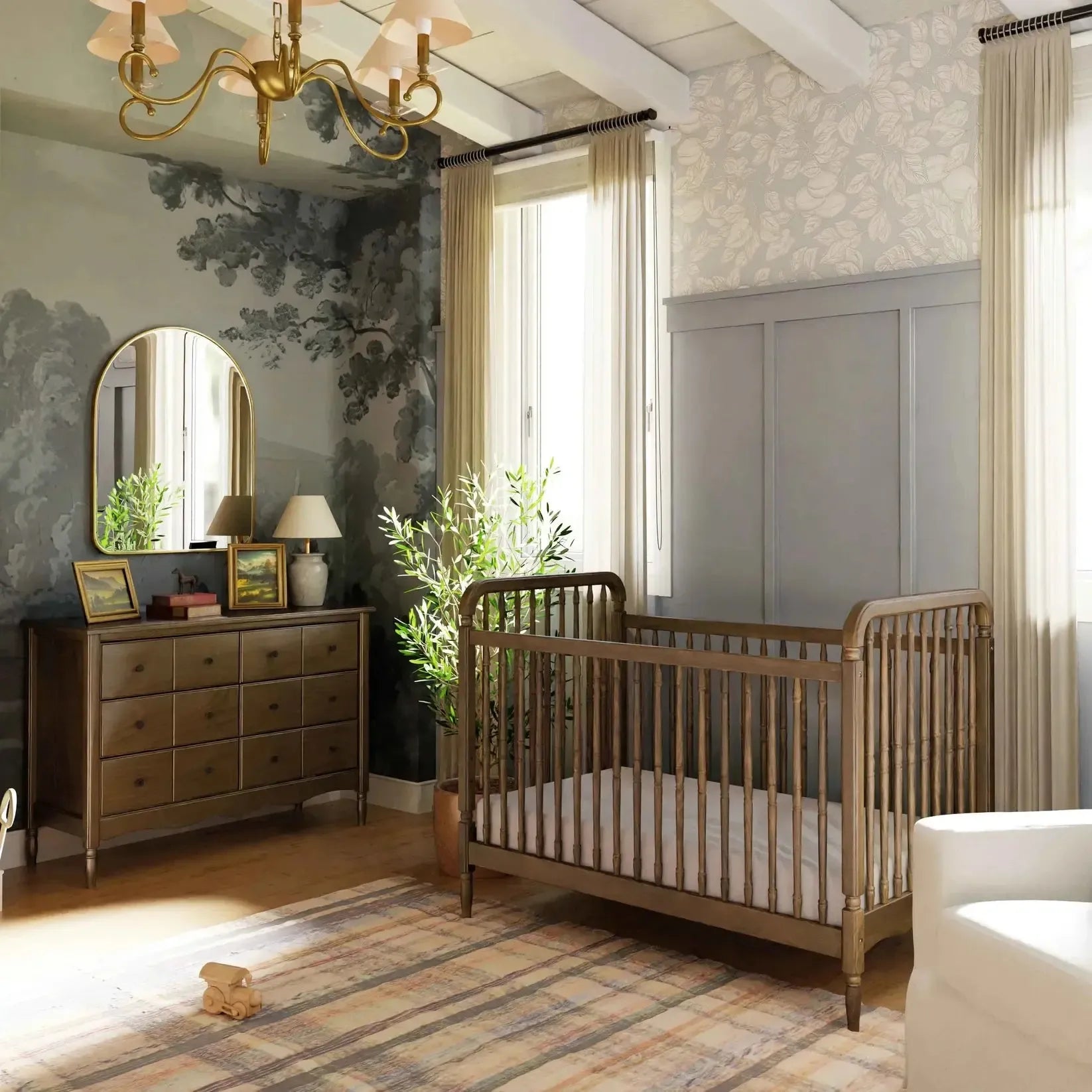 Namesake Liberty 3-in-1 Convertible Crib with Conversion Kit - Natural Walnut Finish | Nursery Bedroom Furniture for Baby to Toddler Transition