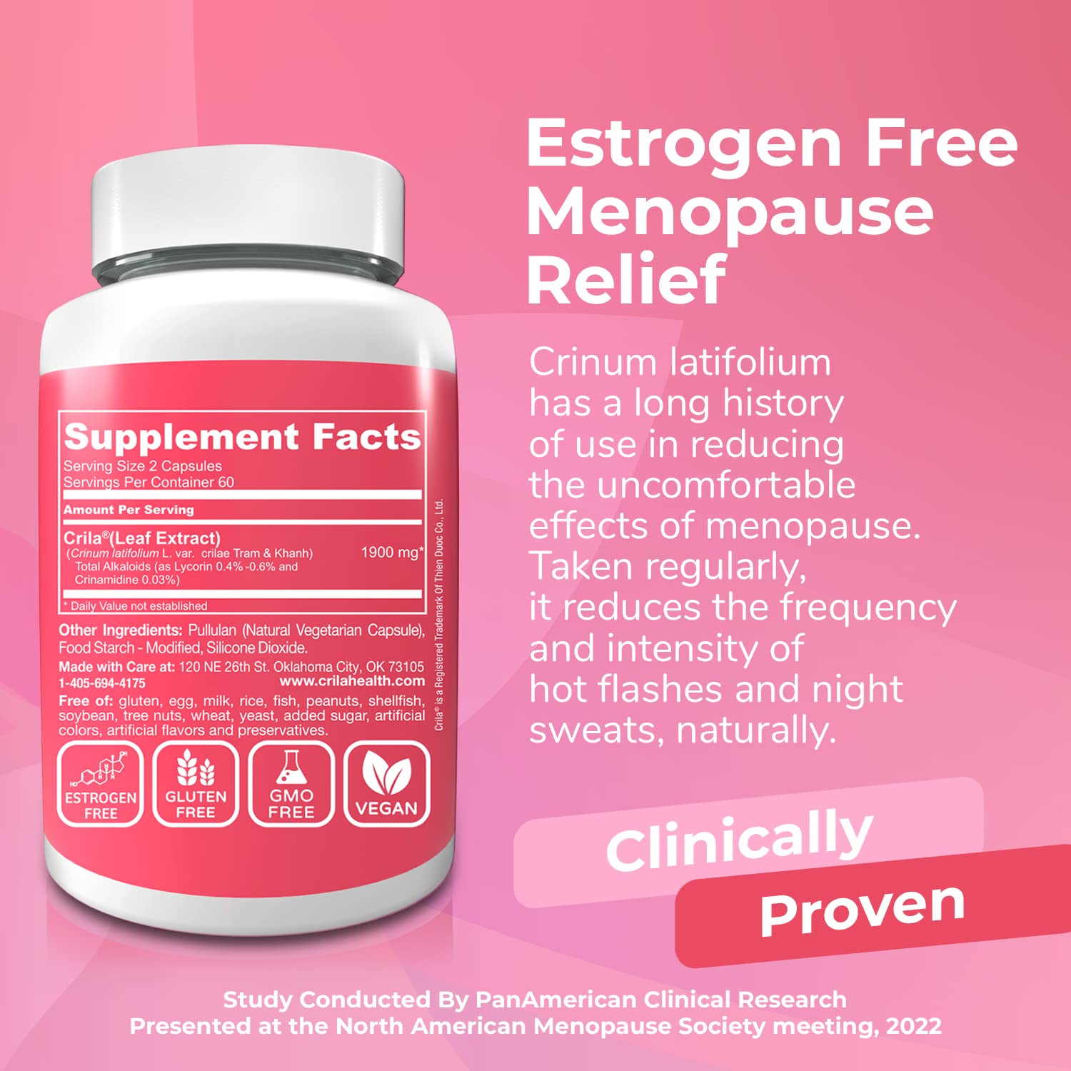 CRILA Menopause Relief Supplement - 2 Month Supply for Hot Flashes, Night Sweats & Mood Swings | Natural Hormone Support with Estrogen Replacement for Women | Perfect for Work, Travel & Daily Comfort