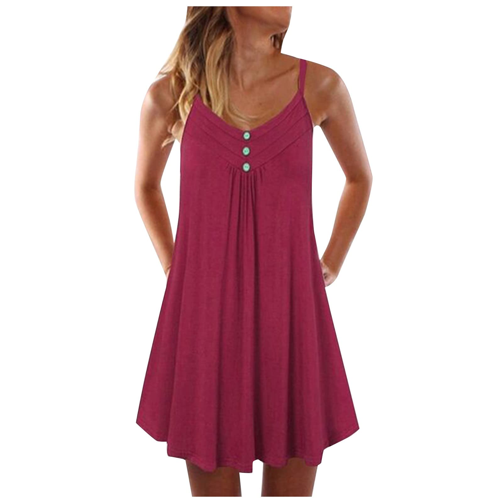 LOOKAA Women's Summer Casual Dress - Solid Color Corset Button Sleeveless Boho Swing Dress, Loose Flowy Slip Dress for Women | Perfect for Beach, Vacation, and Everyday Wear